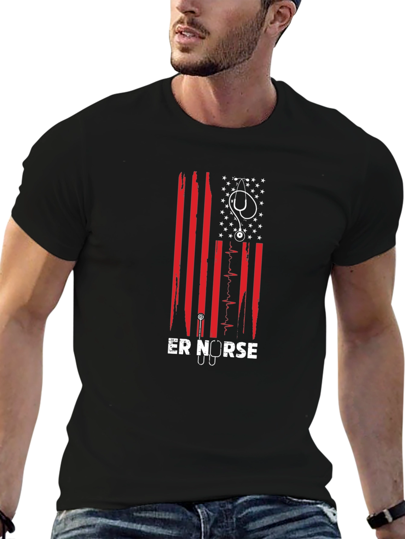 ER Nurse American Flag Graphic T-Shirt
