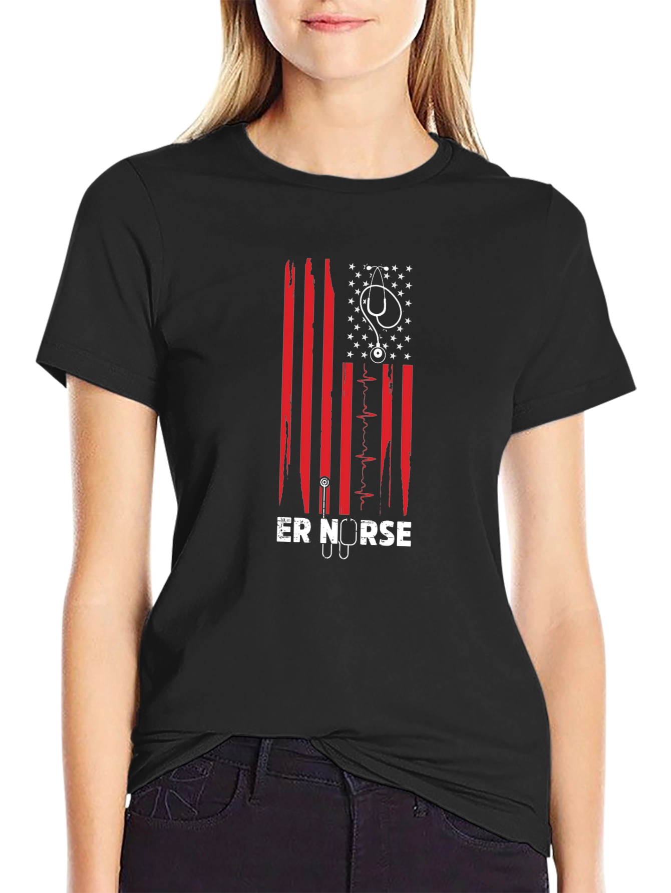 ER Nurse American Flag Graphic T-Shirt