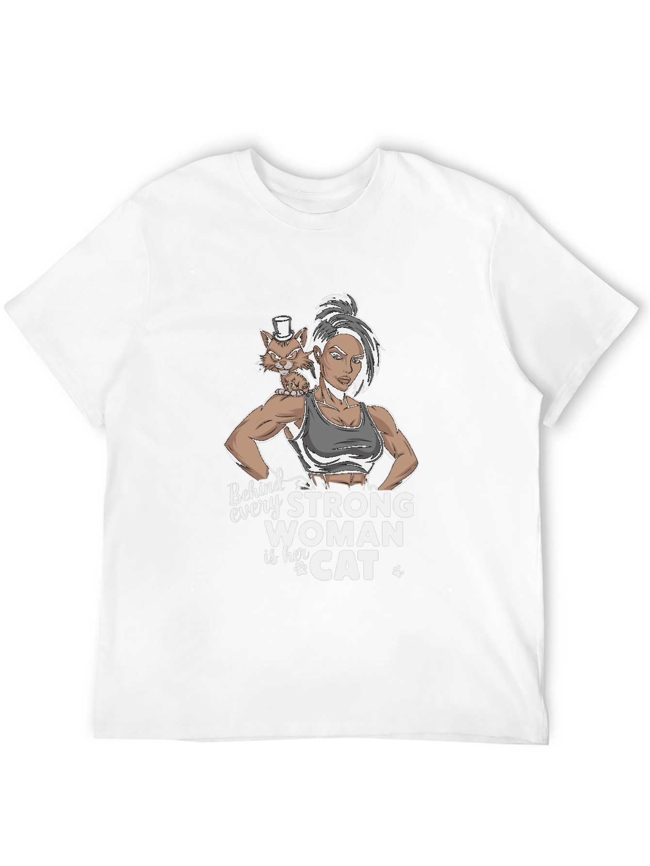 Strong Woman & Cat Graphic T-Shirt