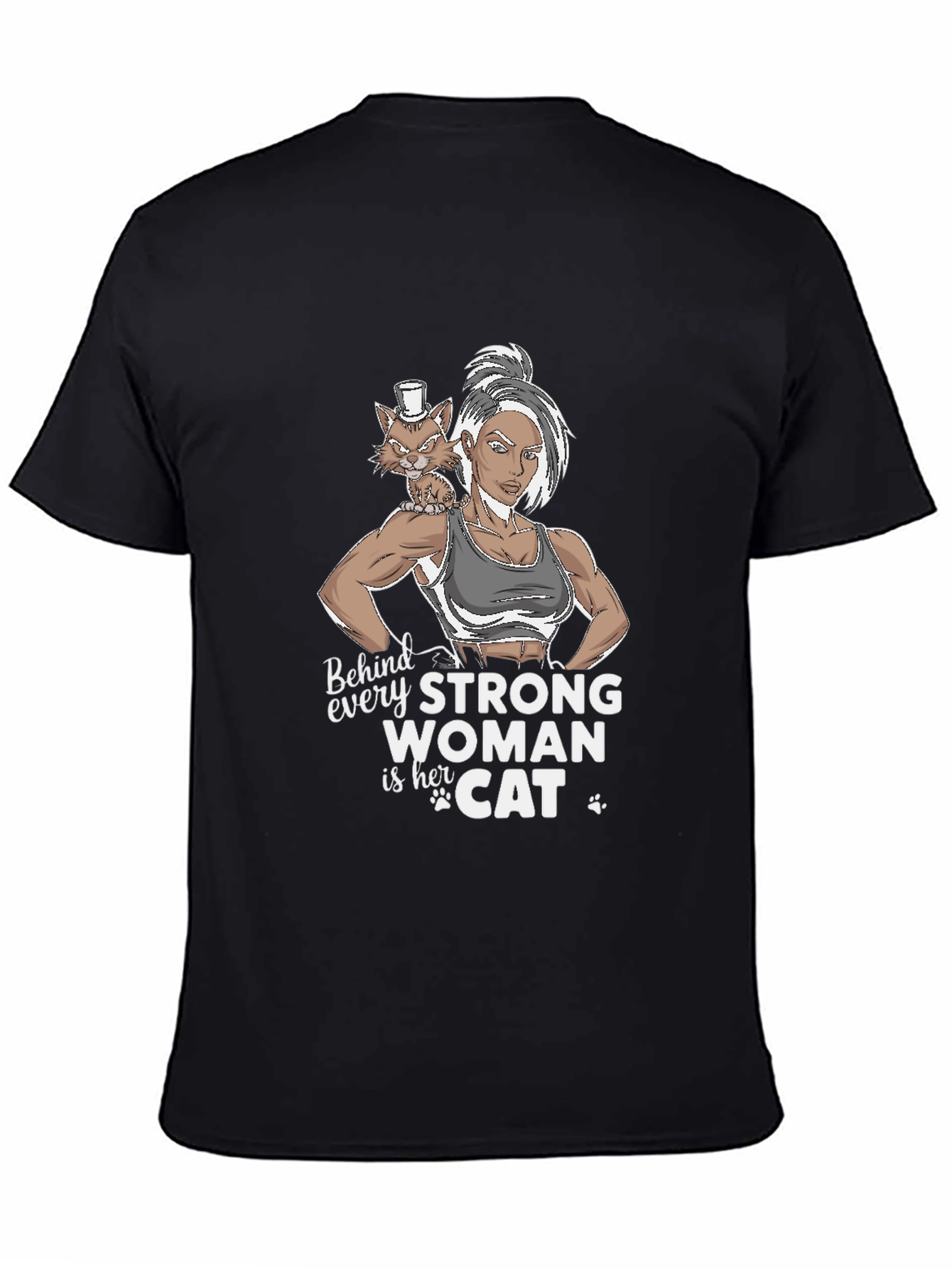 Strong Woman & Cat Graphic T-Shirt