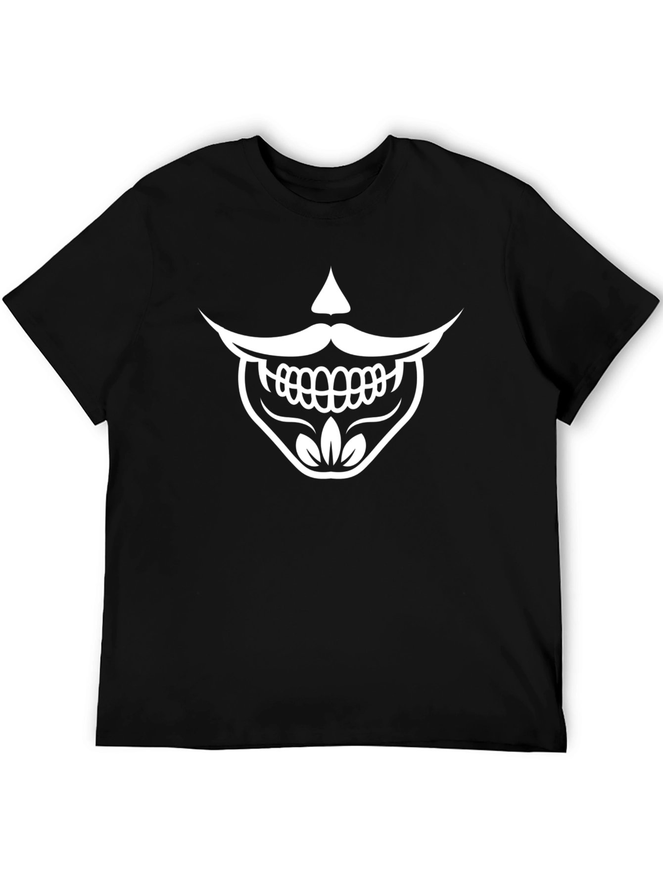 Black T-Shirt with Funny Skeleton Mustache Graphic Tee