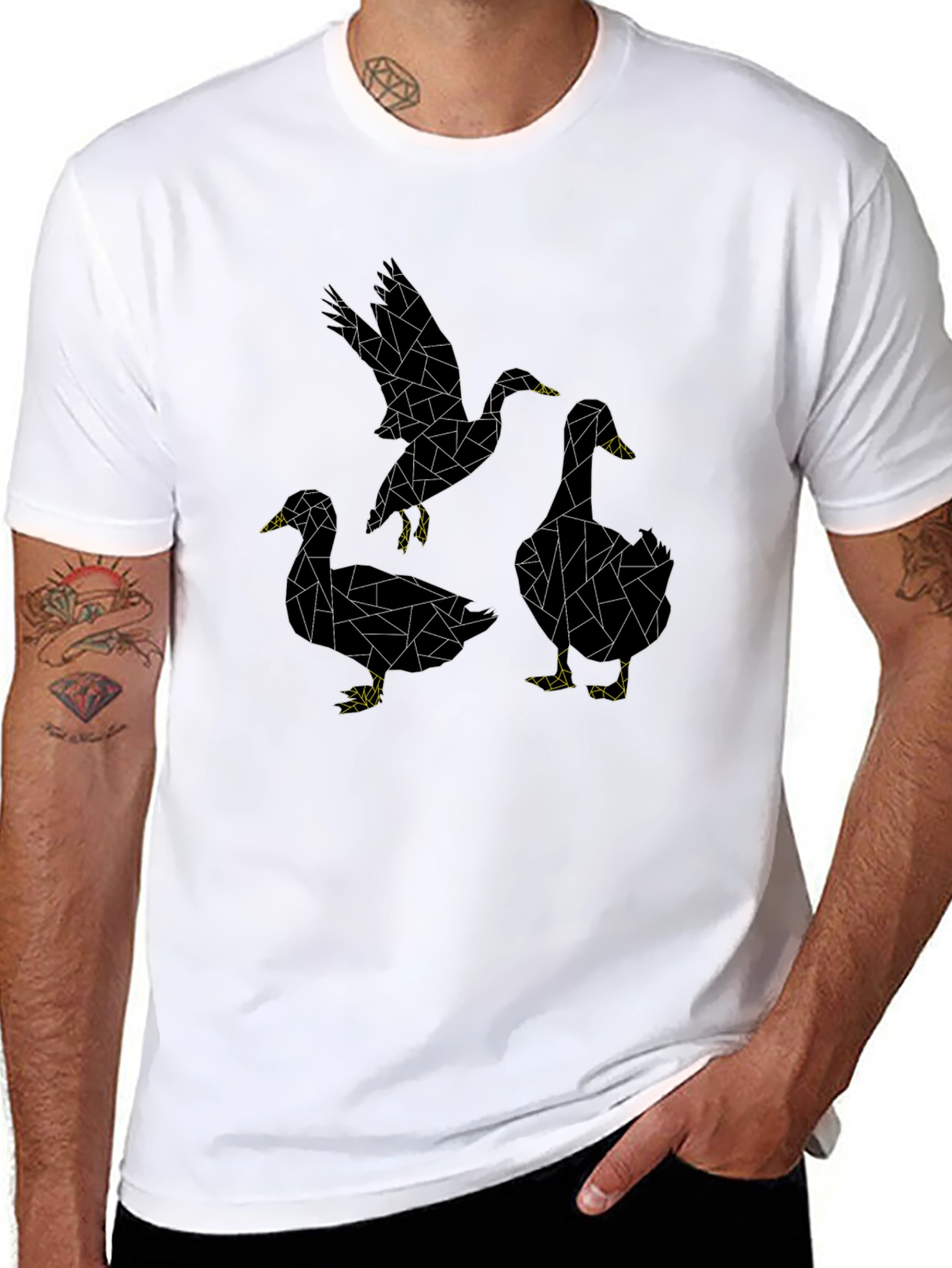 Abstract Geometric Duck Graphic Tee - Black
