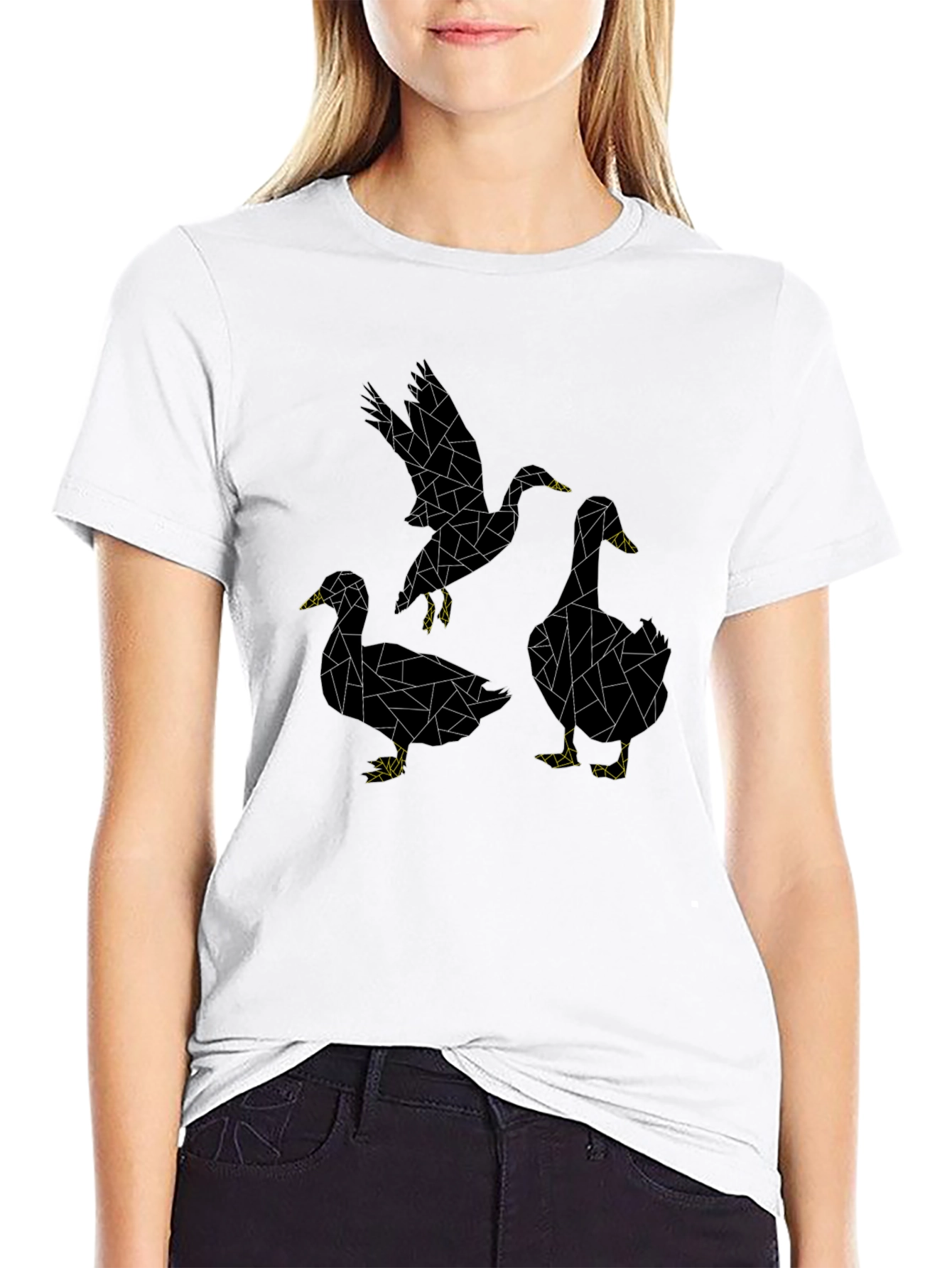 Abstract Geometric Duck Graphic Tee - Black