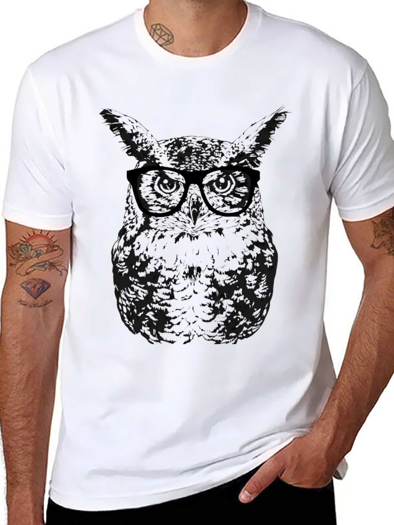 Cool Owl Graphic Tee - Black Cotton Comfort