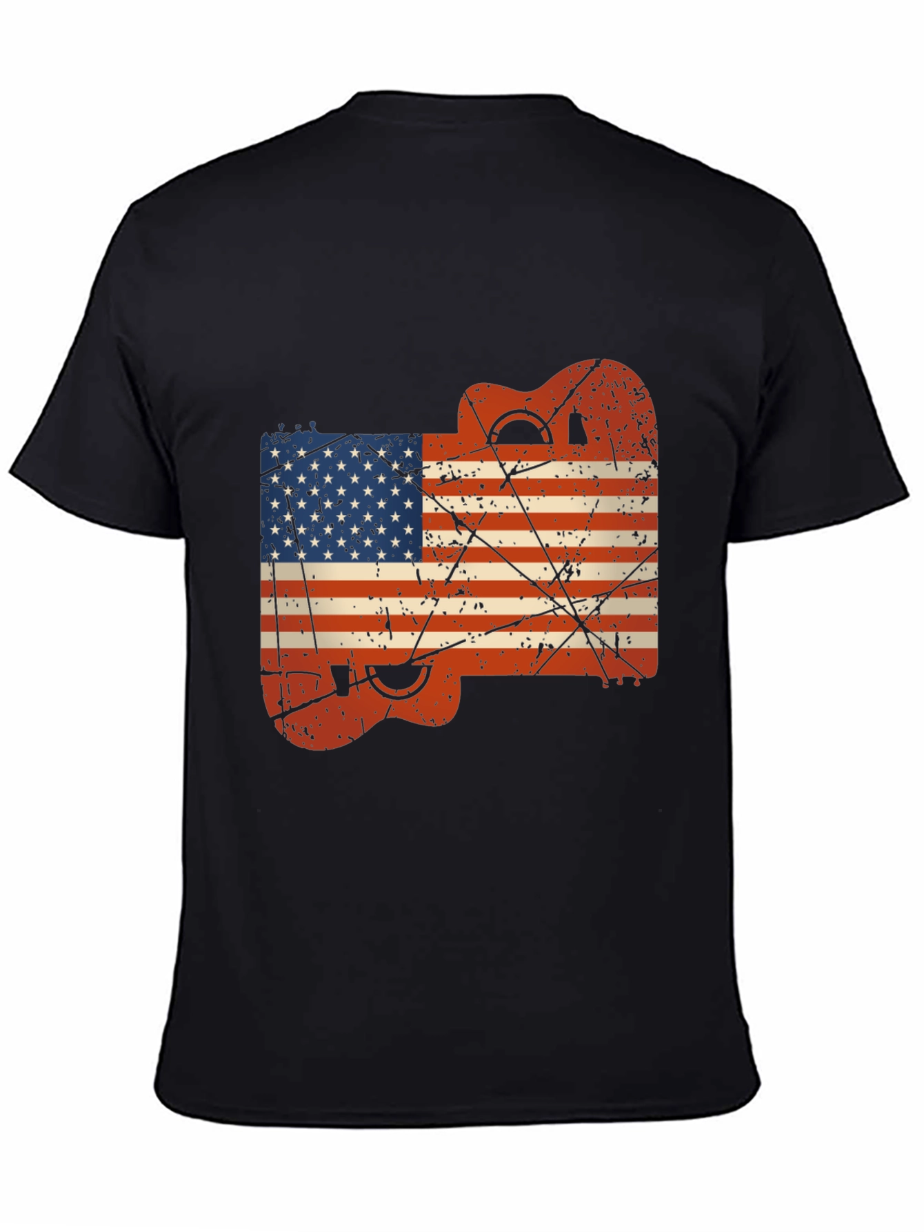 USA Flag Guitar Black T-Shirt