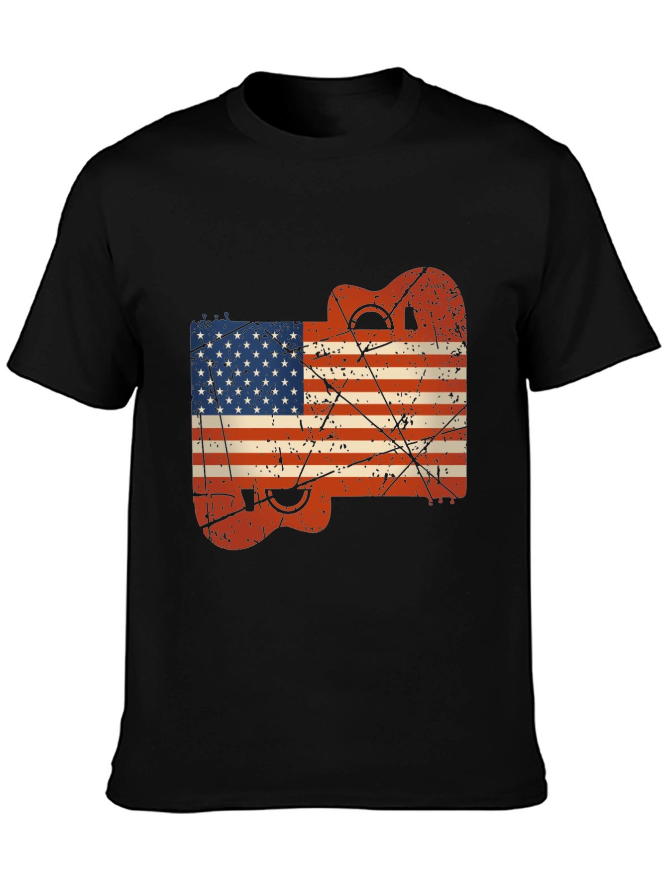 USA Flag Guitar Black T-Shirt