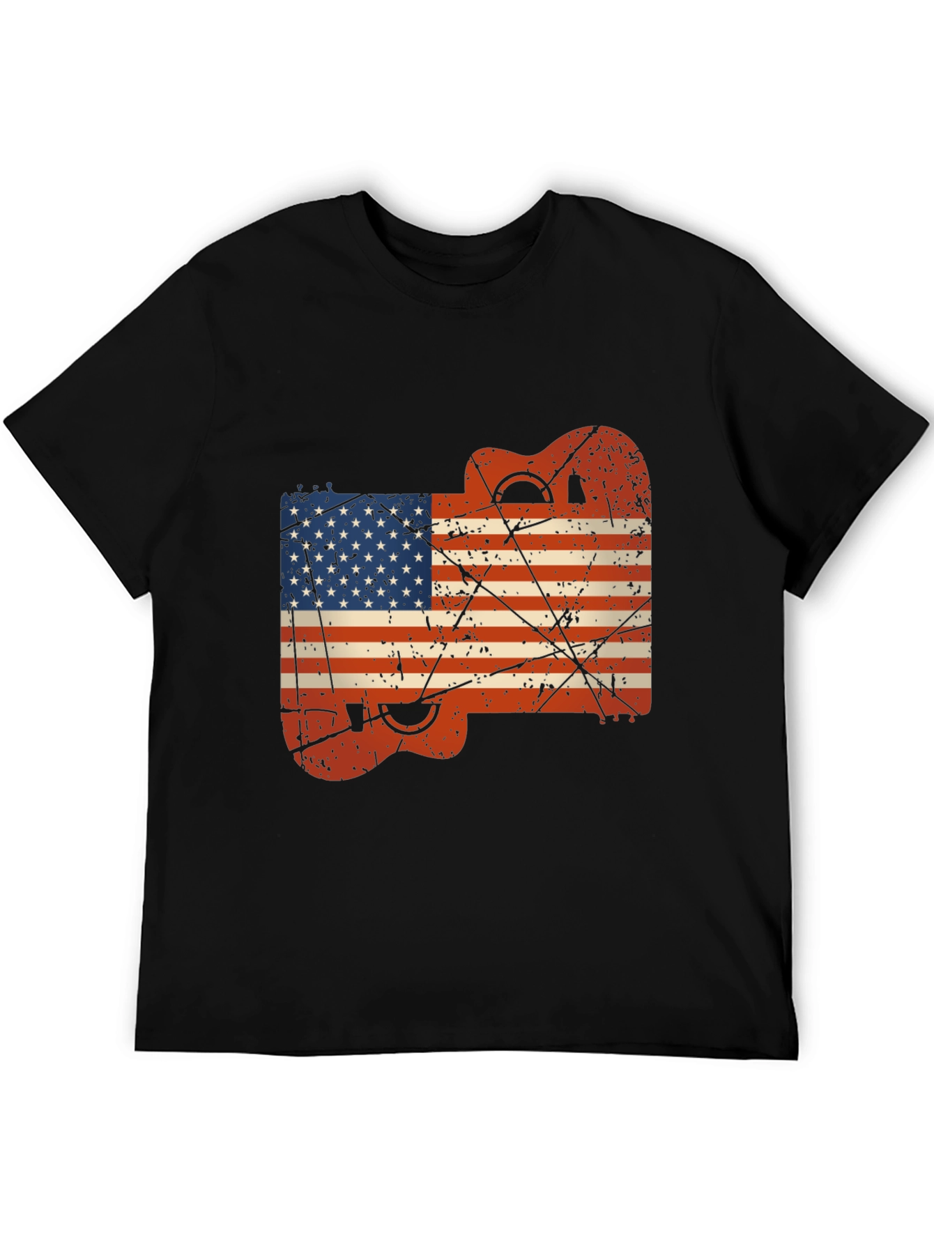 USA Flag Guitar Black T-Shirt