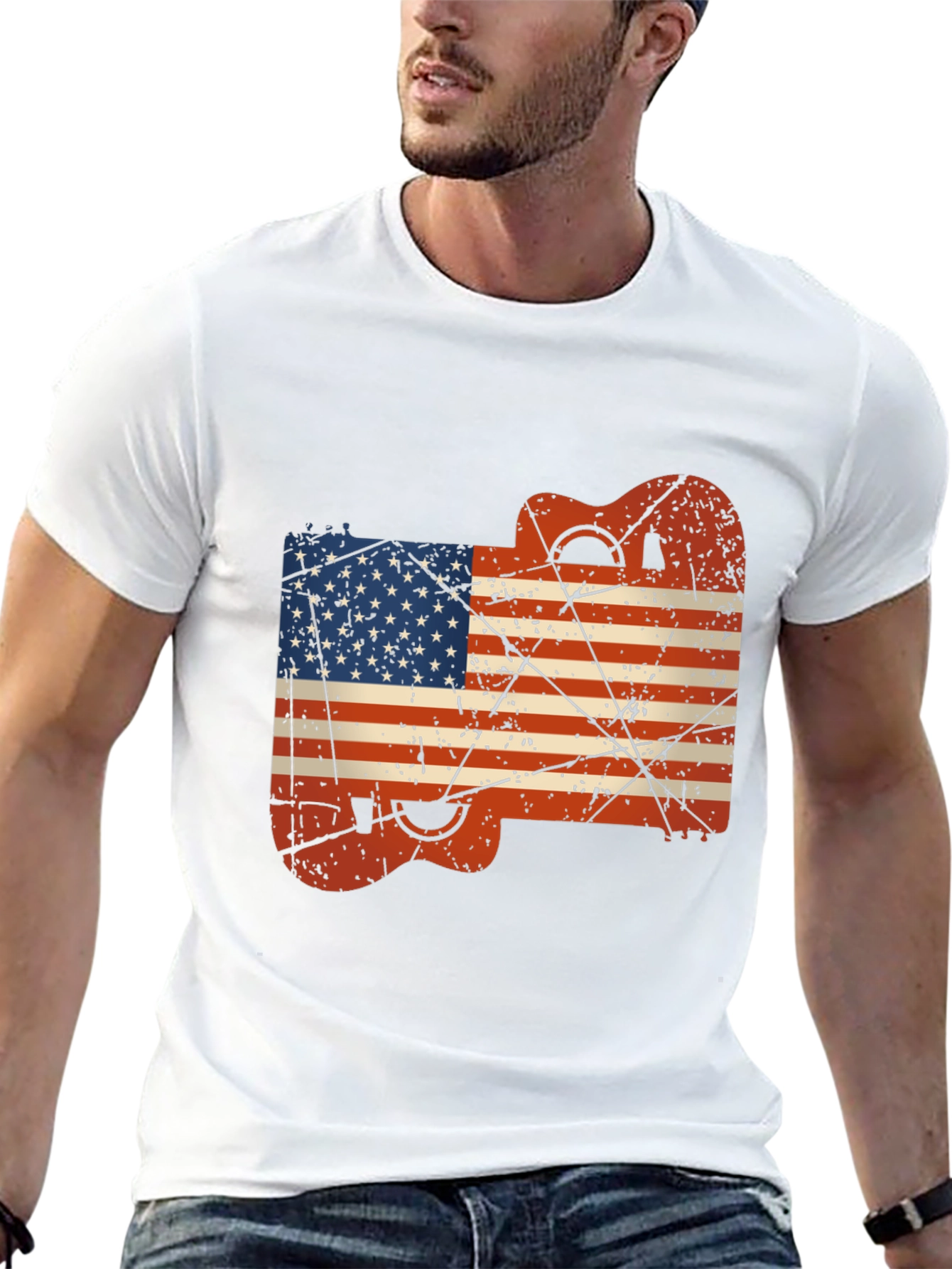 USA Flag Guitar Black T-Shirt