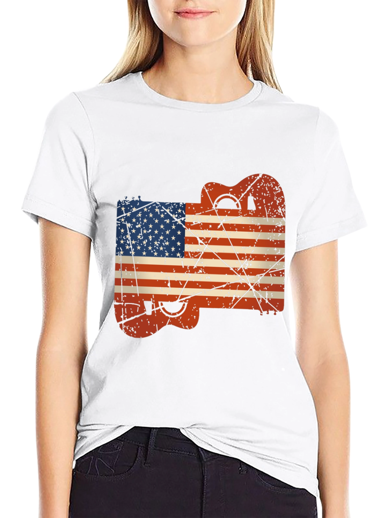 USA Flag Guitar Black T-Shirt