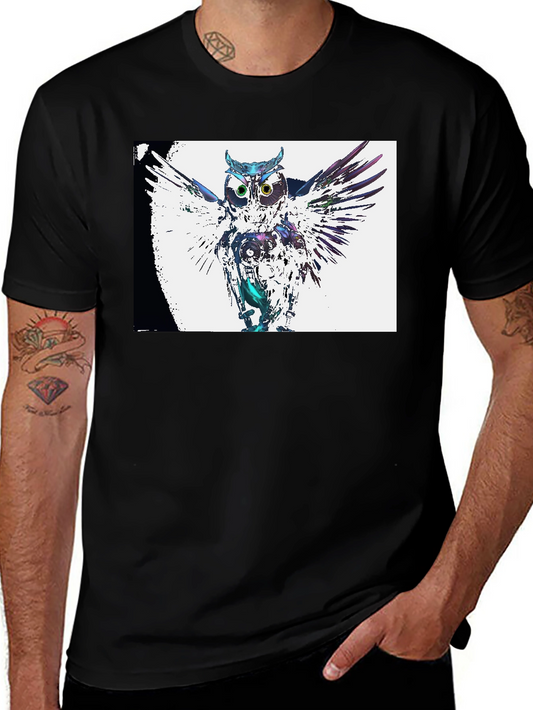 Abstract Owl Graphic Print Black T-Shirt