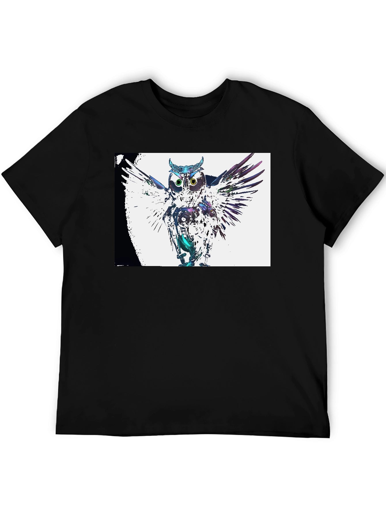 Abstract Owl Graphic Print Black T-Shirt