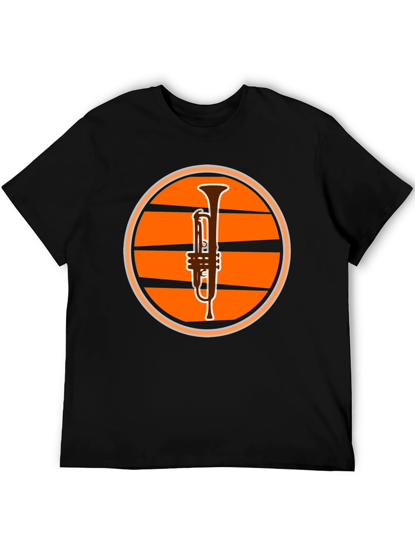 Trumpet Sunset Graphic Tee - Black Casual T-Shirt