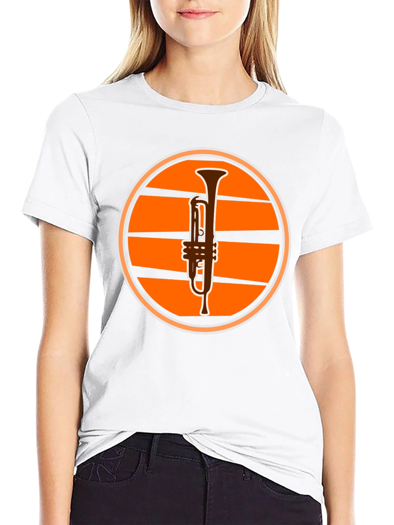 Trumpet Sunset Graphic Tee - Black Casual T-Shirt