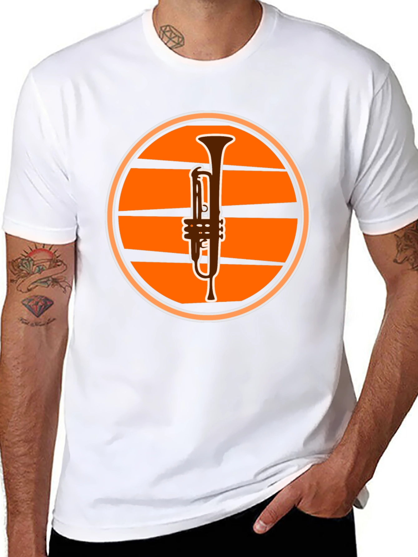 Trumpet Sunset Graphic Tee - Black Casual T-Shirt
