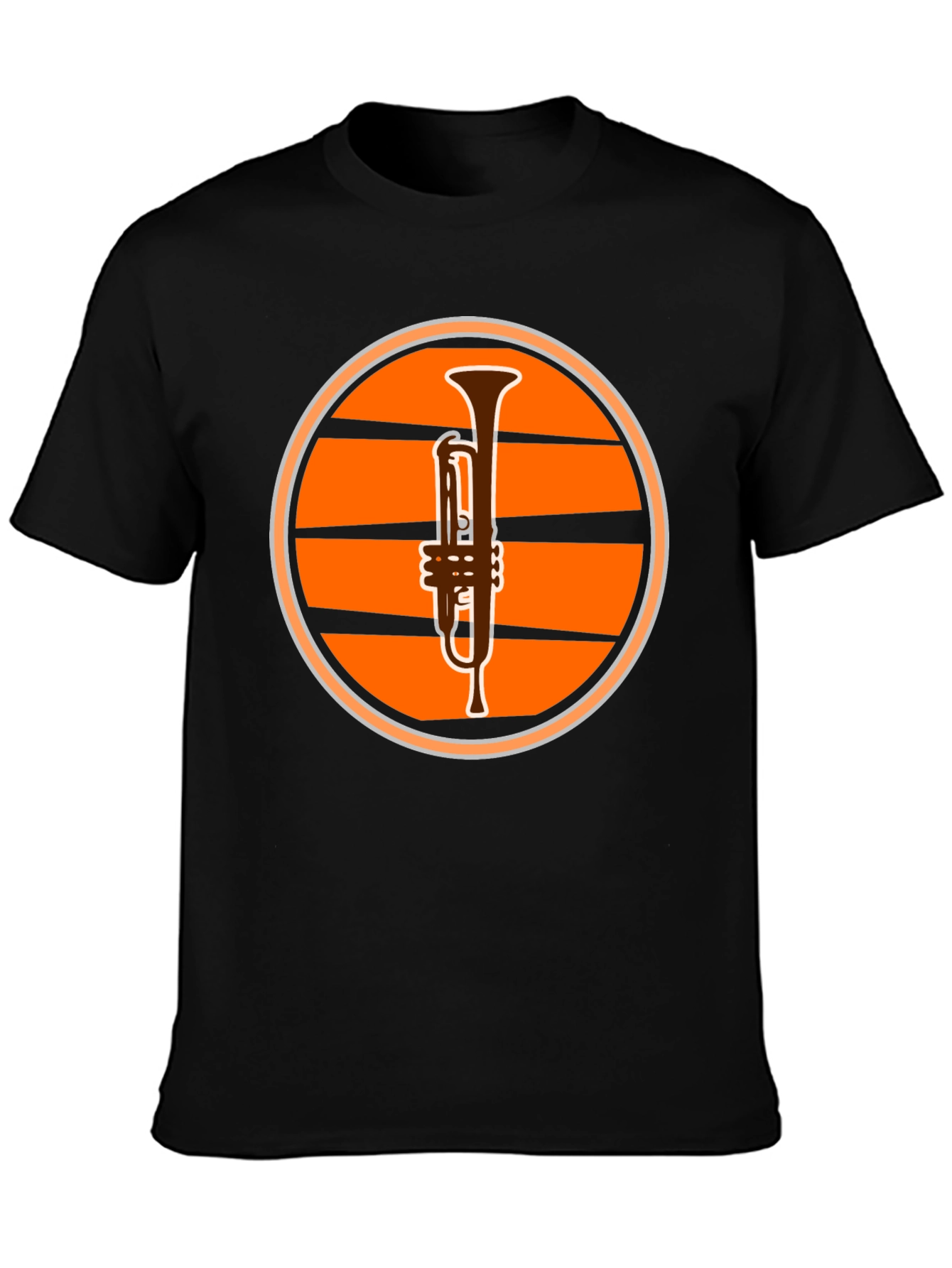 Trumpet Sunset Graphic Tee - Black Casual T-Shirt