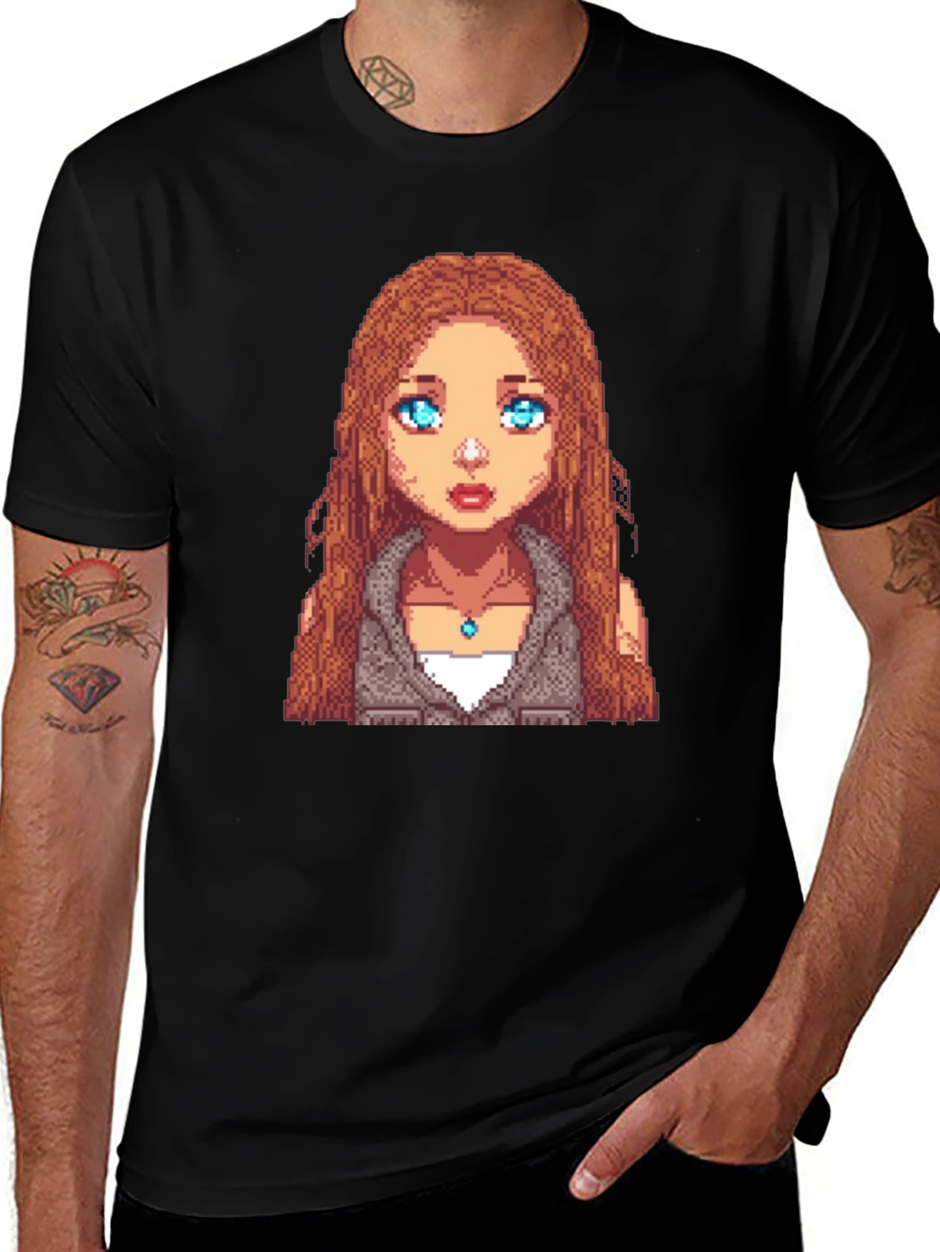 Pixel Art Girl Graphic Tee - Unisex Black T-Shirt