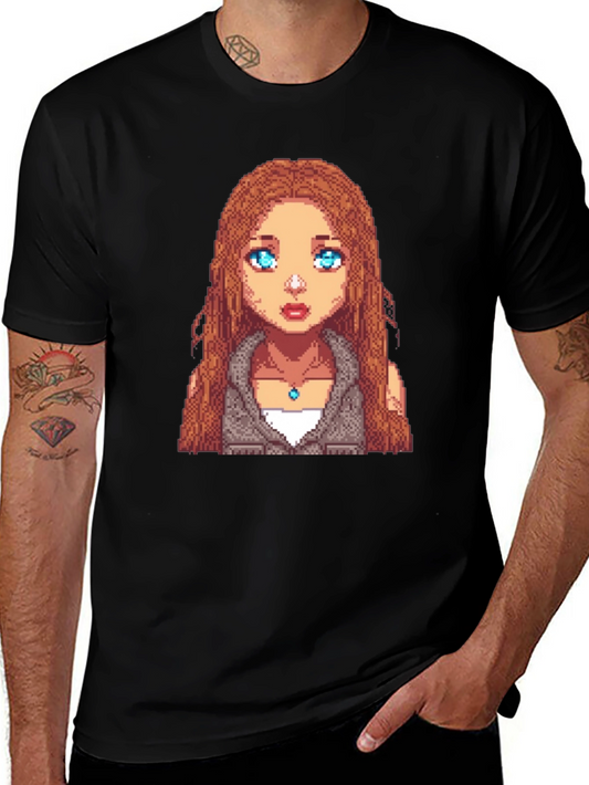Pixel Art Girl Graphic Tee - Unisex Black T-Shirt