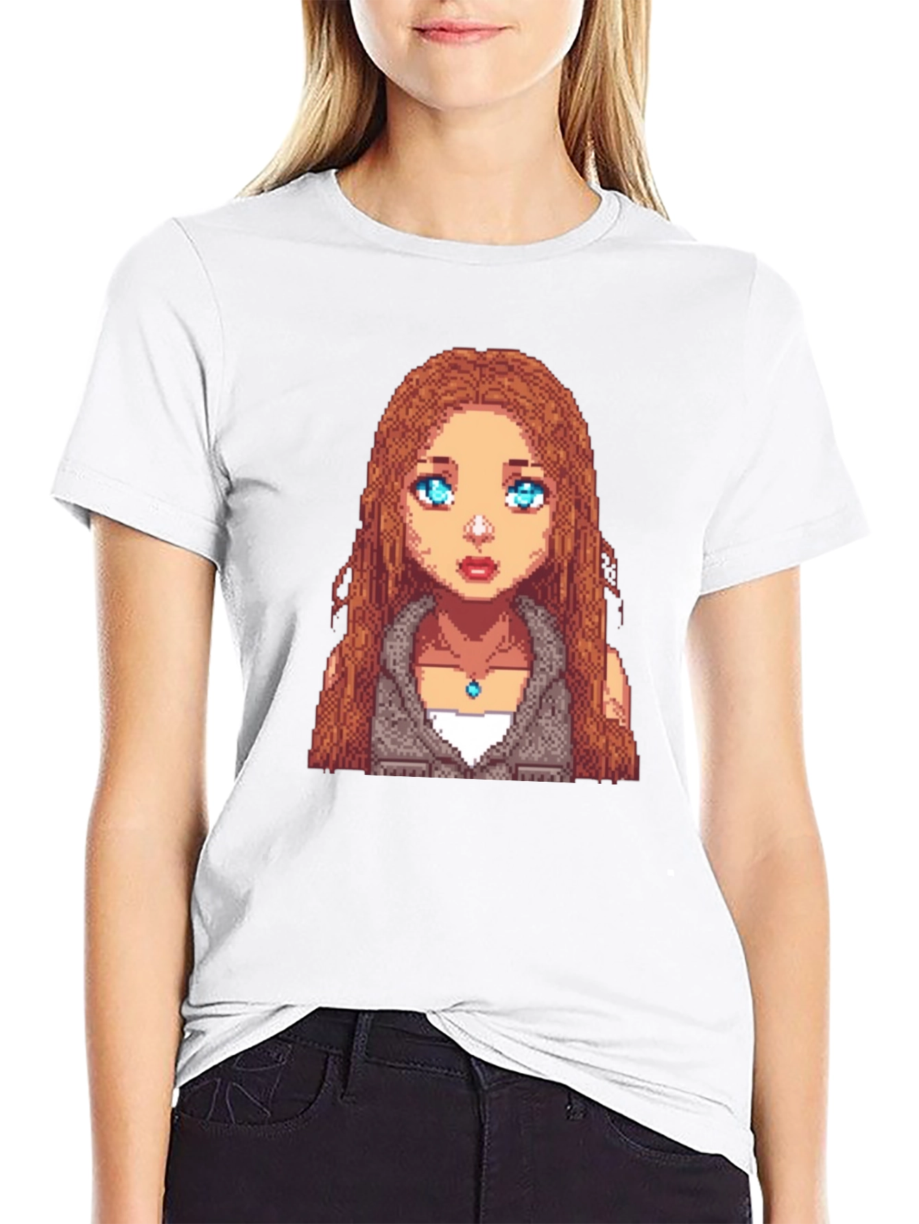Pixel Art Girl Graphic Tee - Unisex Black T-Shirt