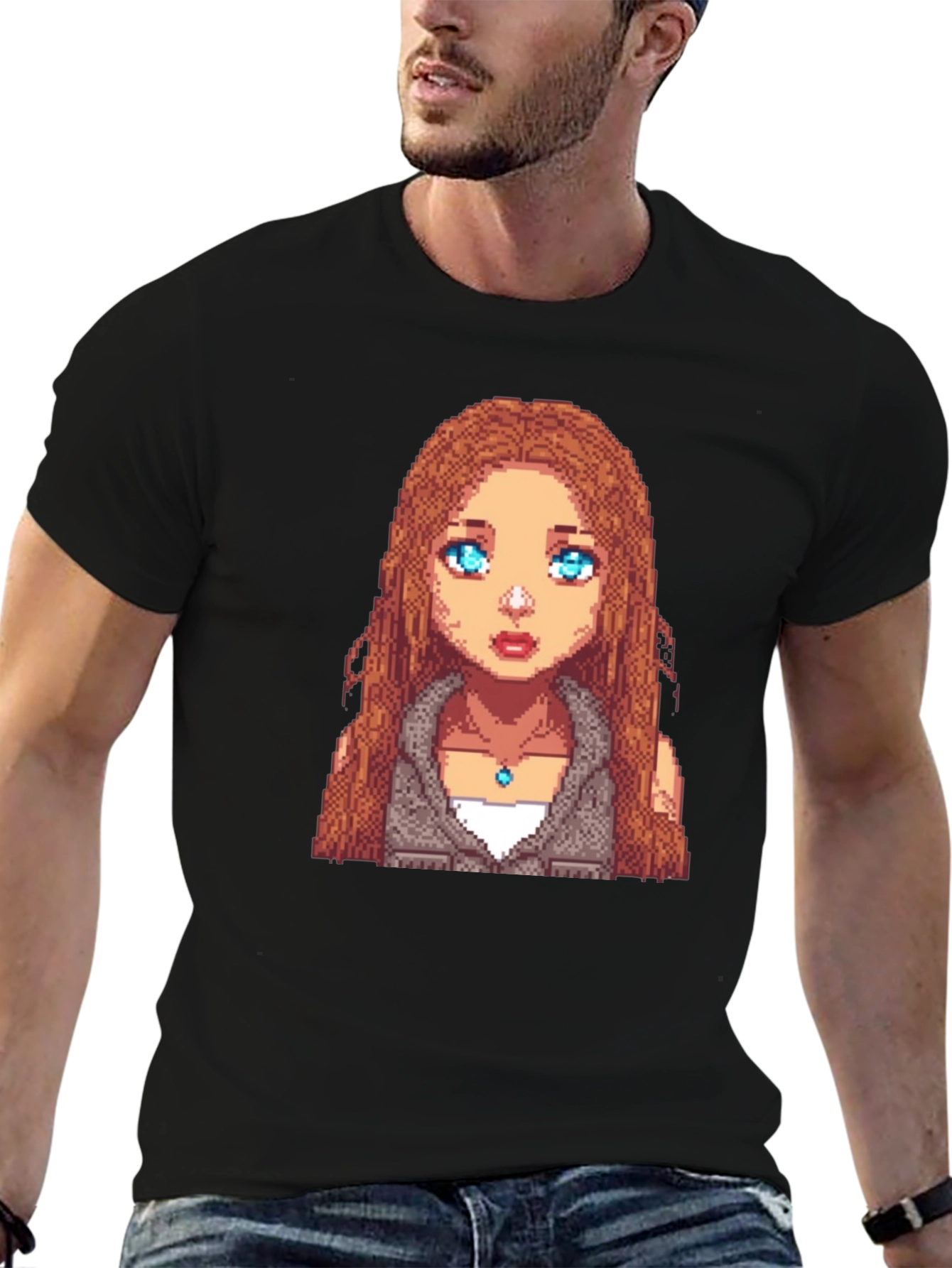 Pixel Art Girl Graphic Tee - Unisex Black T-Shirt