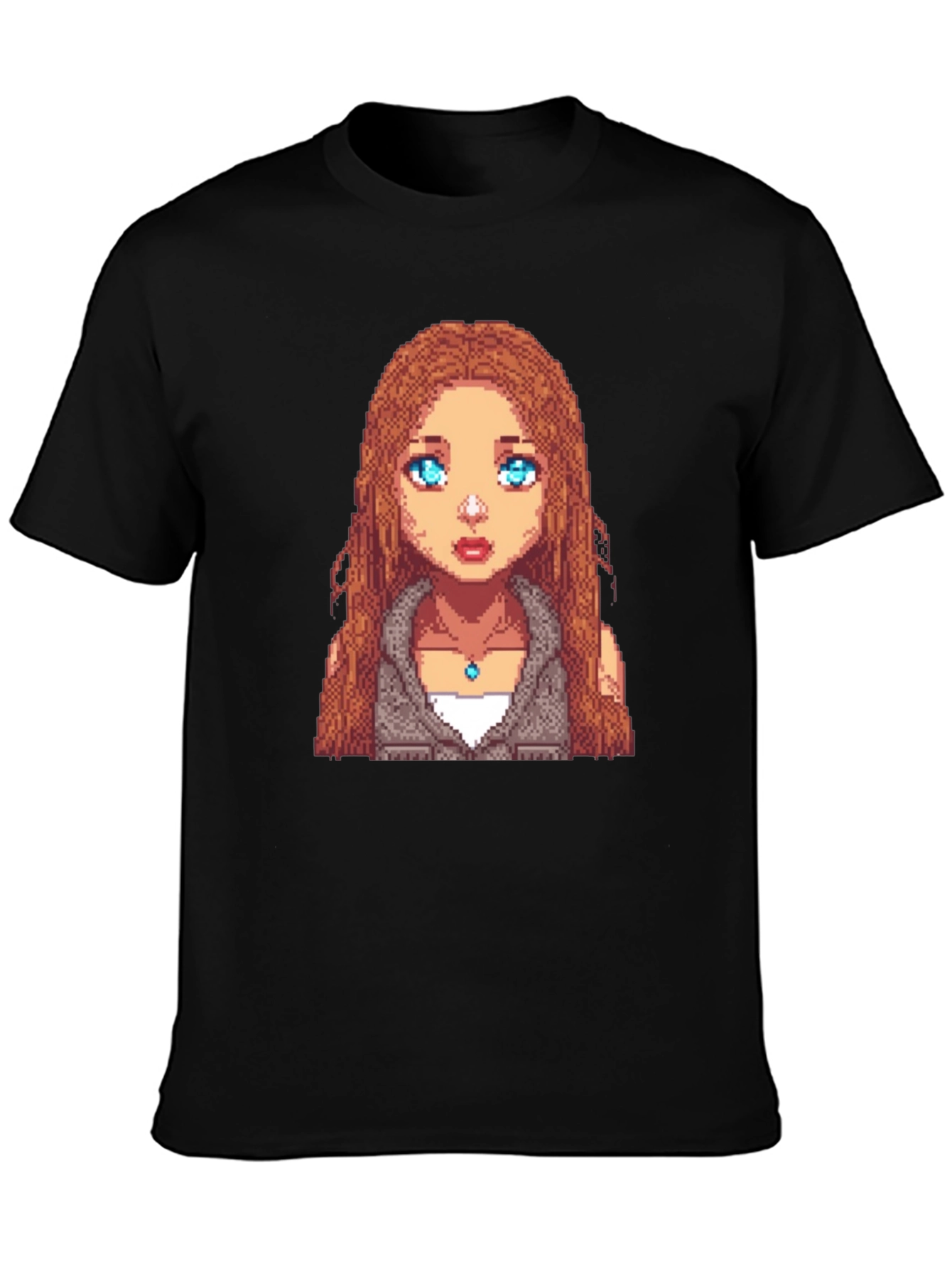 Pixel Art Girl Graphic Tee - Unisex Black T-Shirt