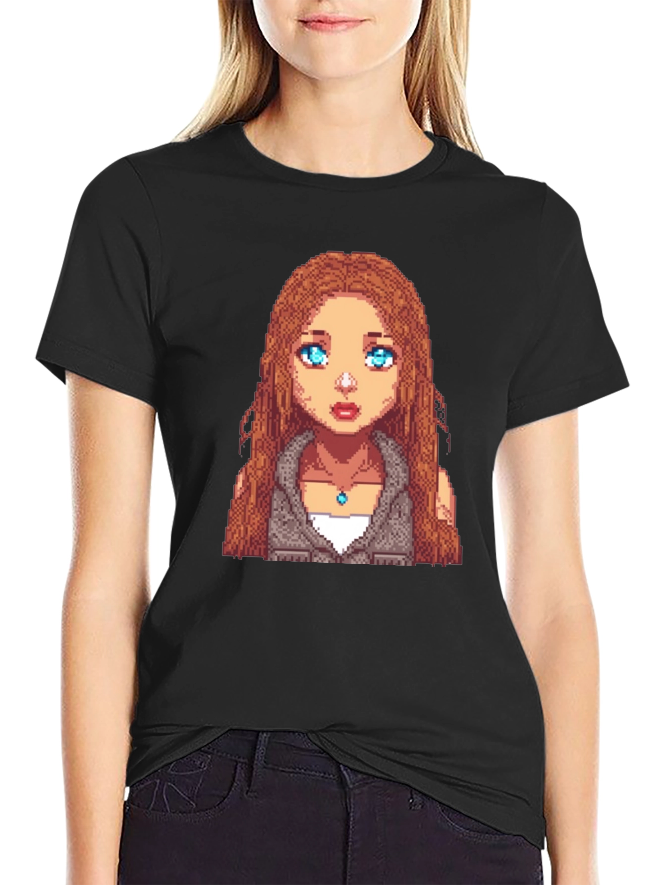 Pixel Art Girl Graphic Tee - Unisex Black T-Shirt