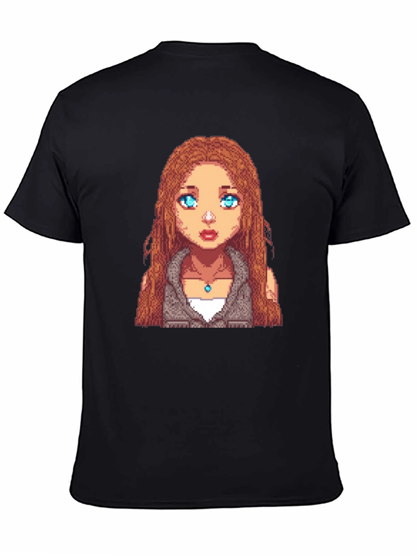 Pixel Art Girl Graphic Tee - Unisex Black T-Shirt