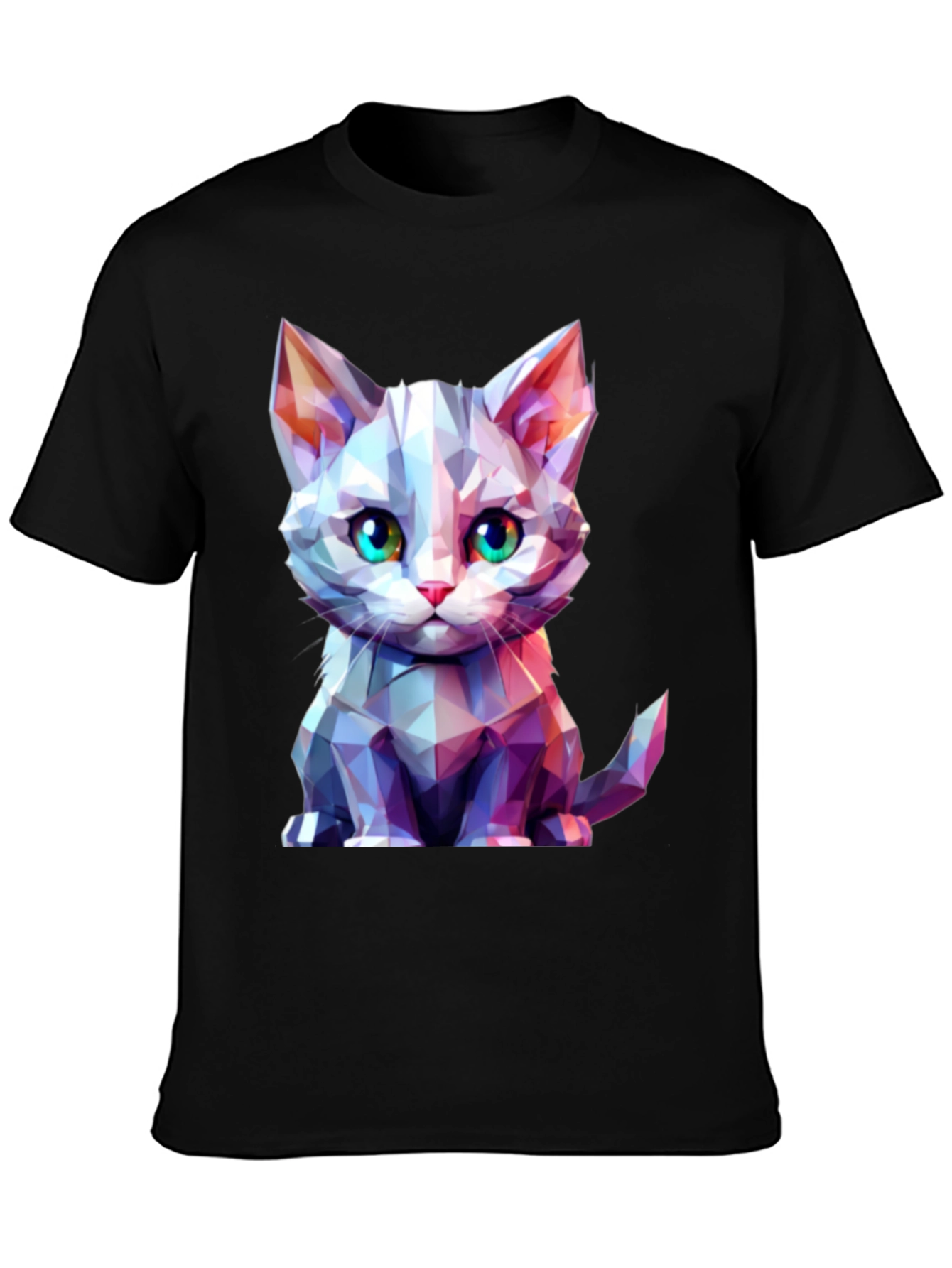 Geometric Cat Graphic Tee - Stylish Mens Black T-Shirt