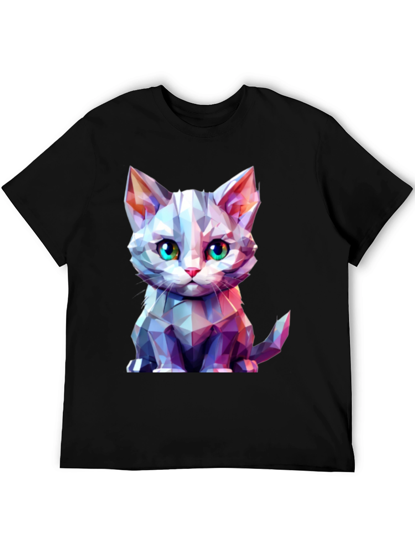 Geometric Cat Graphic Tee - Stylish Mens Black T-Shirt