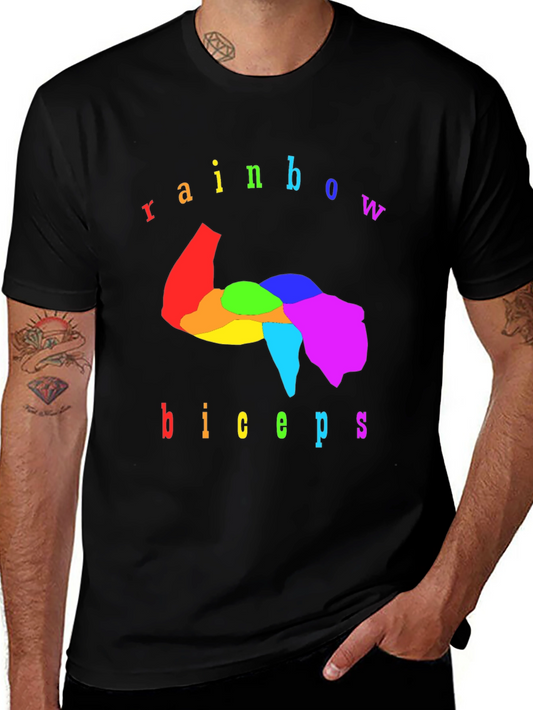 Rainbow Biceps Graphic Tee - Black Cotton T-Shirt