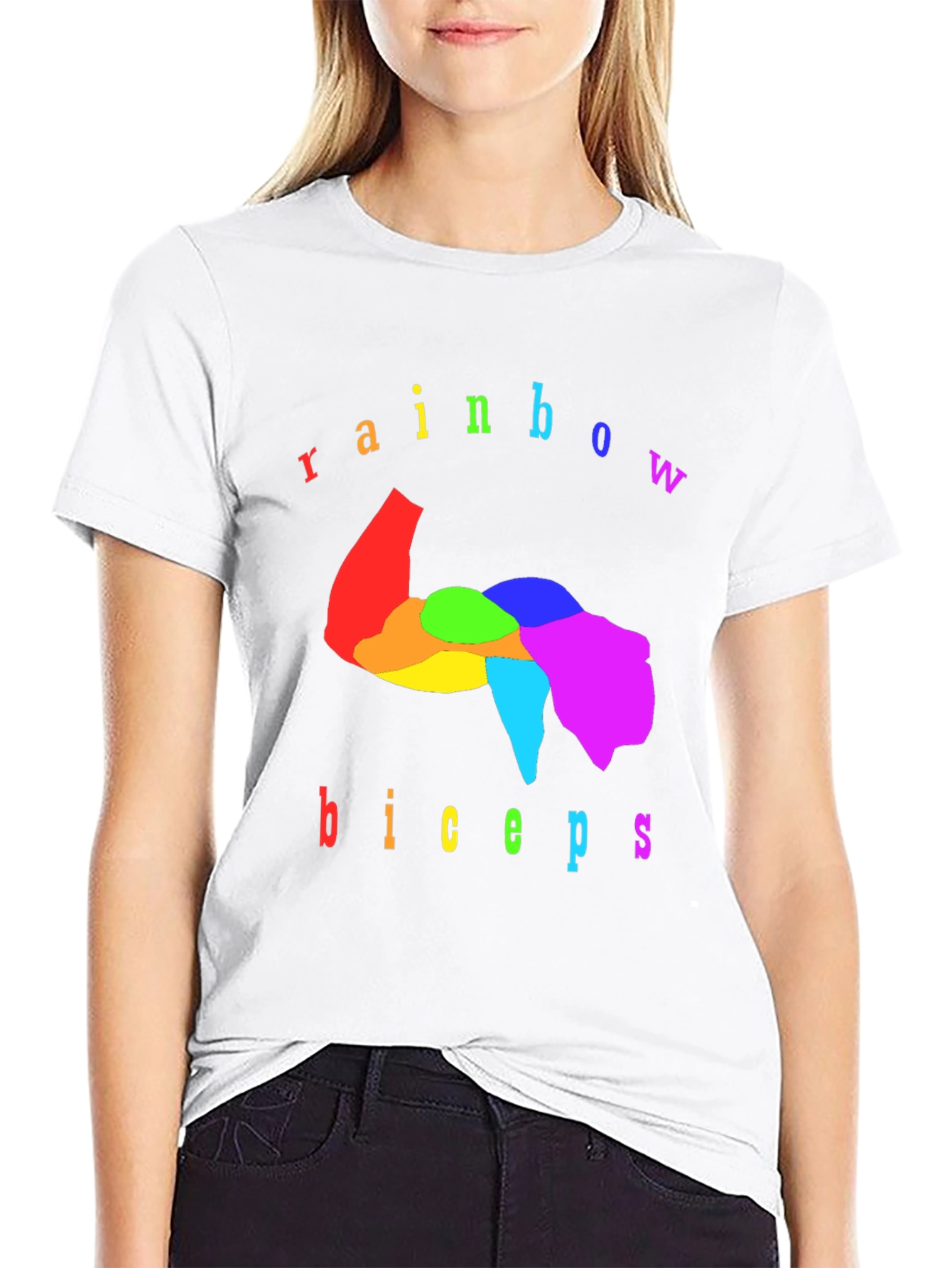 Rainbow Biceps Graphic Tee - Black Cotton T-Shirt