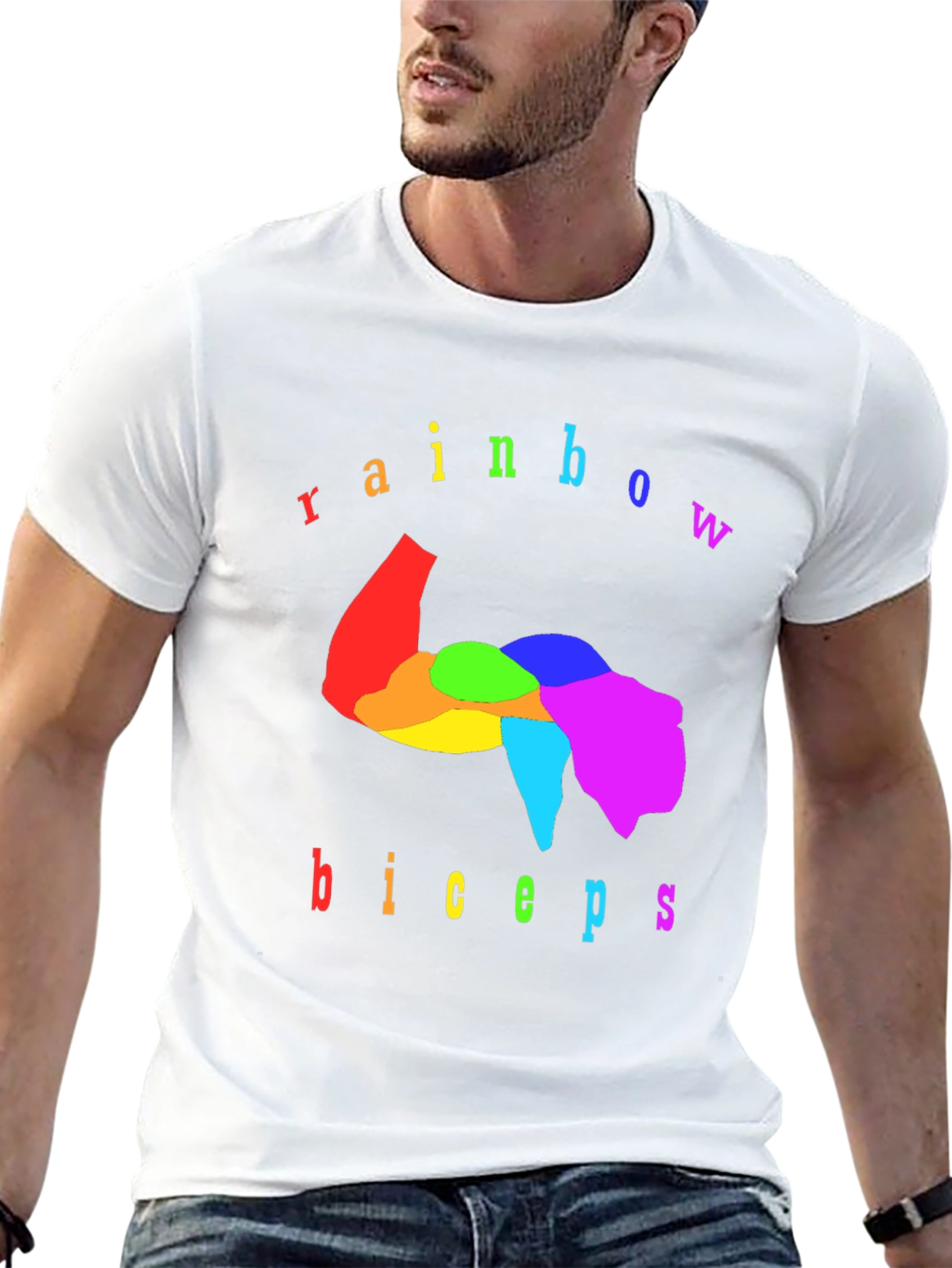 Rainbow Biceps Graphic Tee - Black Cotton T-Shirt
