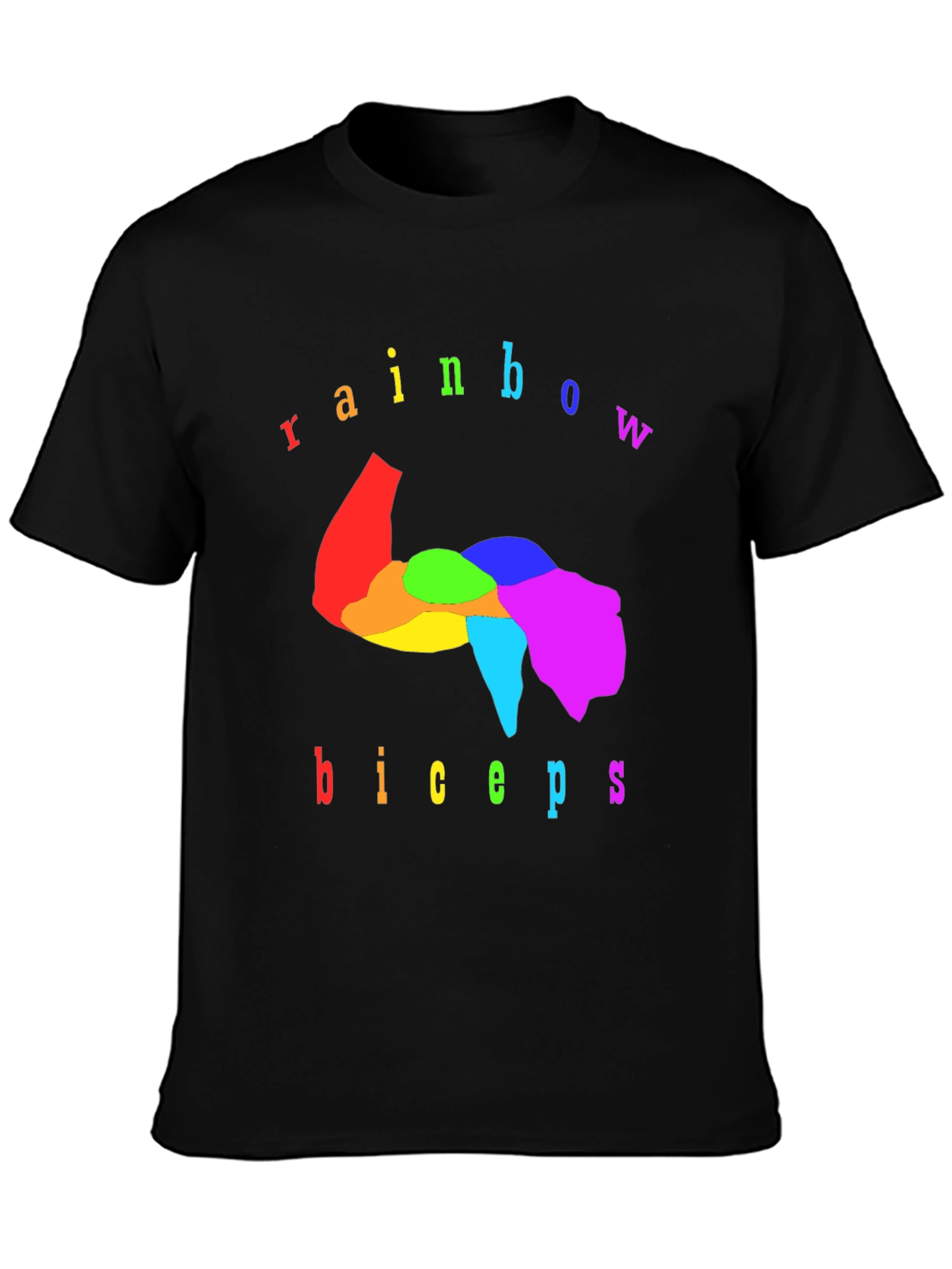 Rainbow Biceps Graphic Tee - Black Cotton T-Shirt