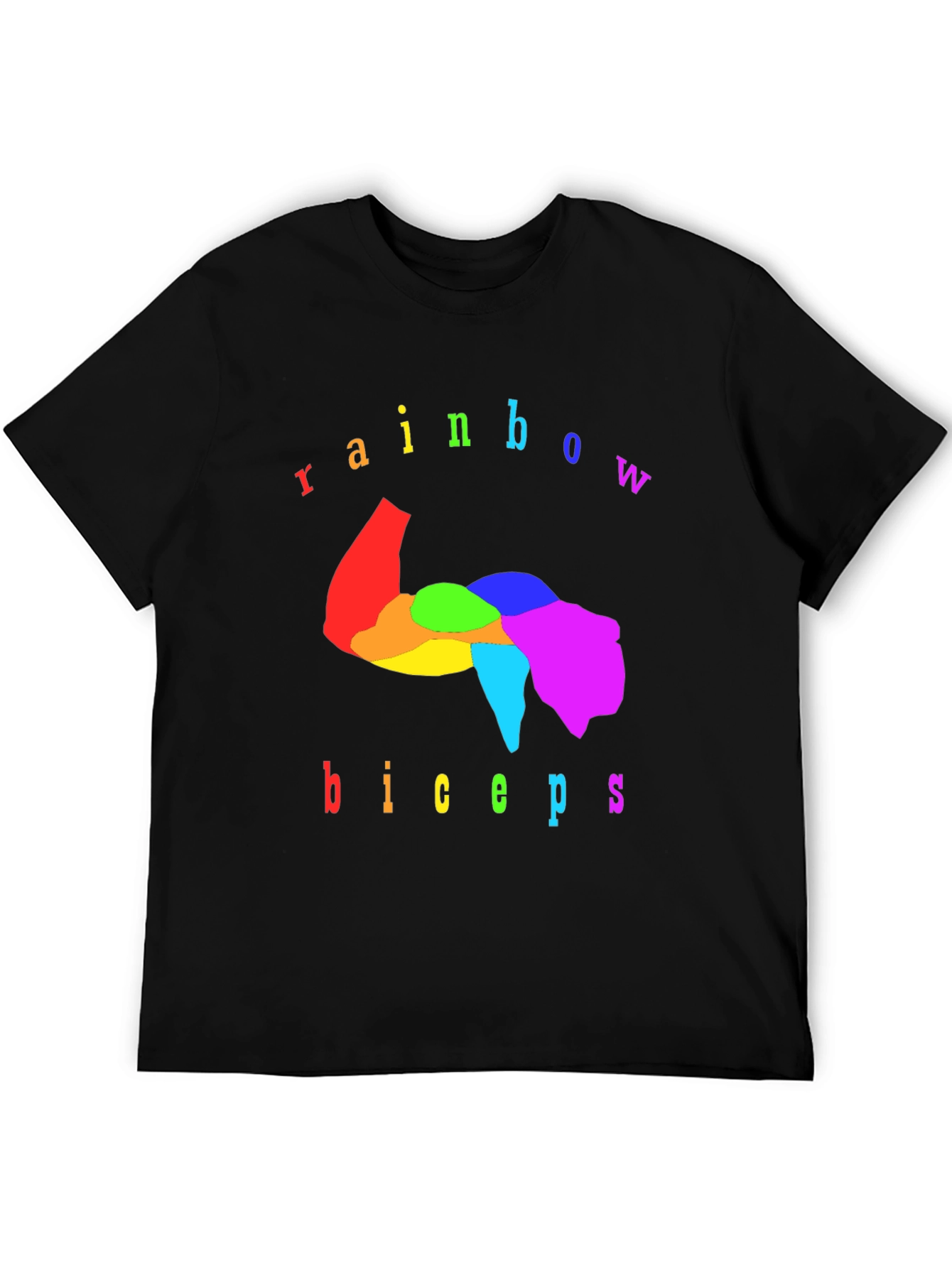Rainbow Biceps Graphic Tee - Black Cotton T-Shirt