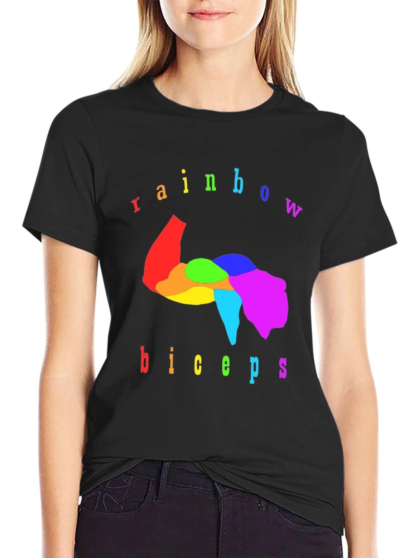 Rainbow Biceps Graphic Tee - Black Cotton T-Shirt