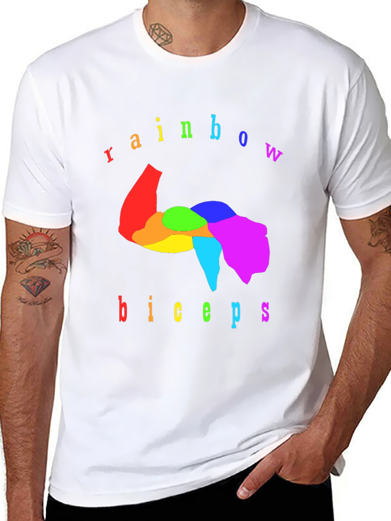 Rainbow Biceps Graphic Tee - Black Cotton T-Shirt