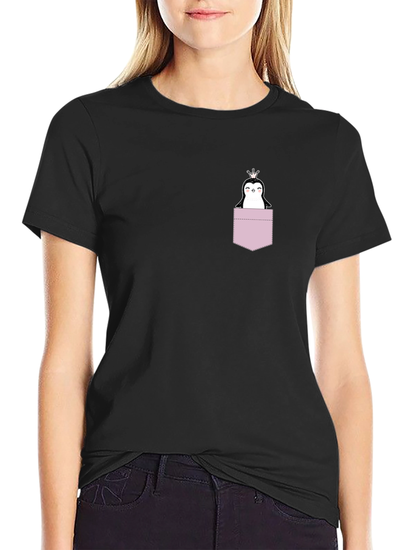 Penguin Pocket T-Shirt - Black Crew Neck