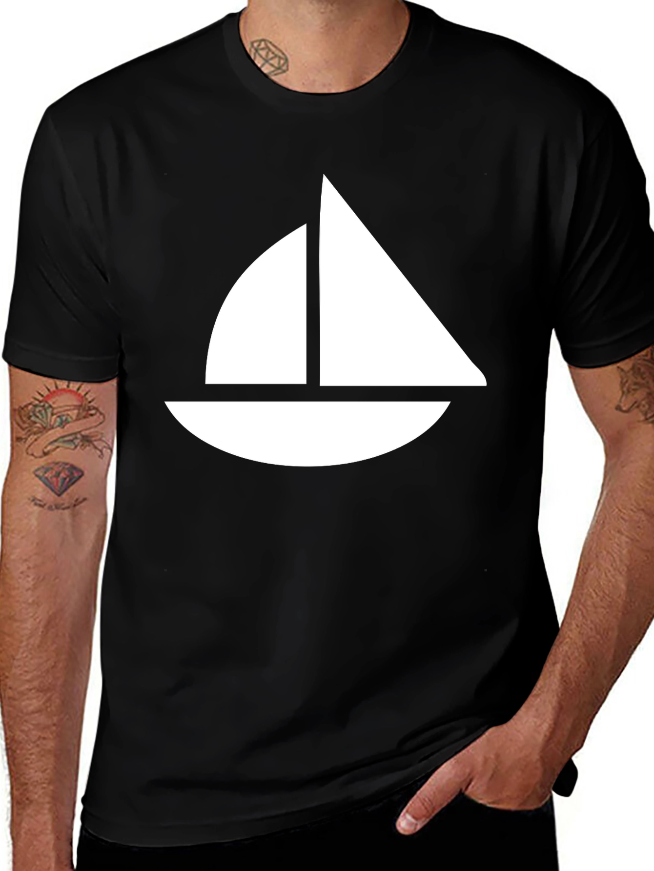 Sailing Boat Graphic Tee - Black Cotton T-Shirt