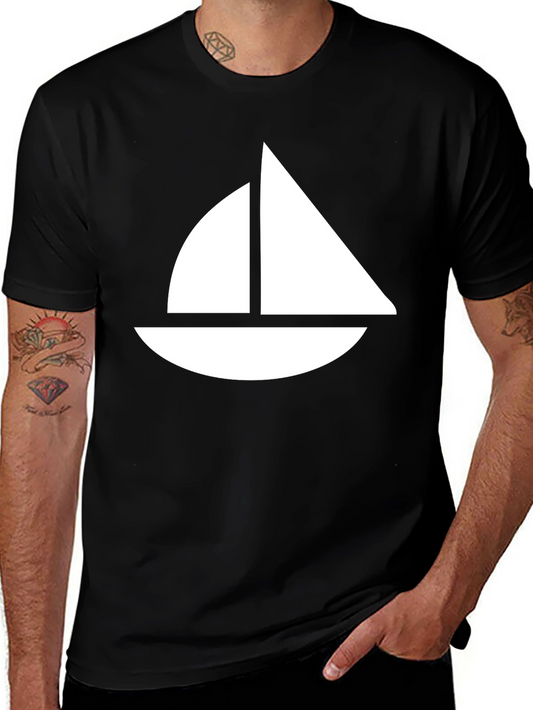 Sailing Boat Graphic Tee - Black Cotton T-Shirt
