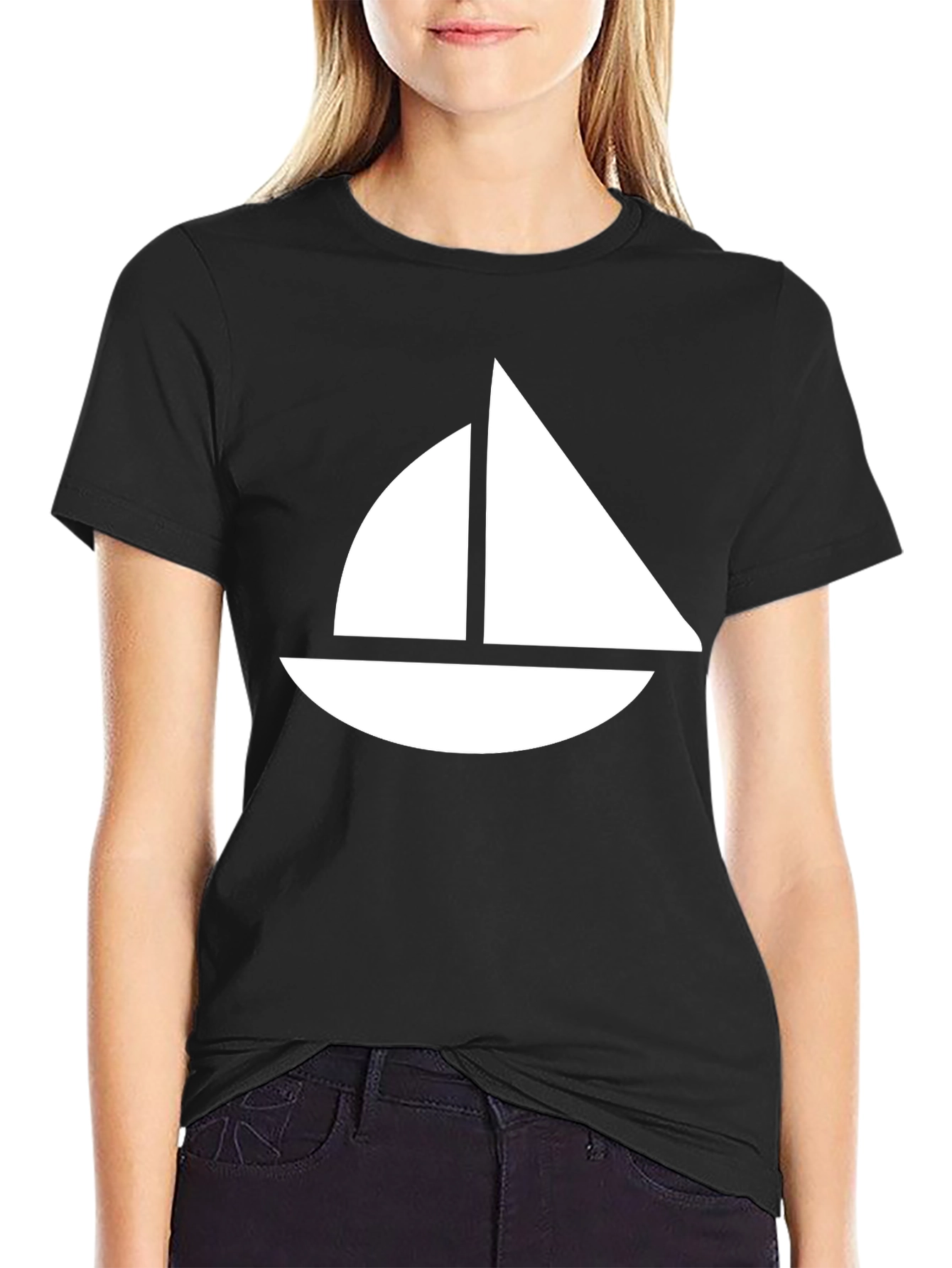 Sailing Boat Graphic Tee - Black Cotton T-Shirt