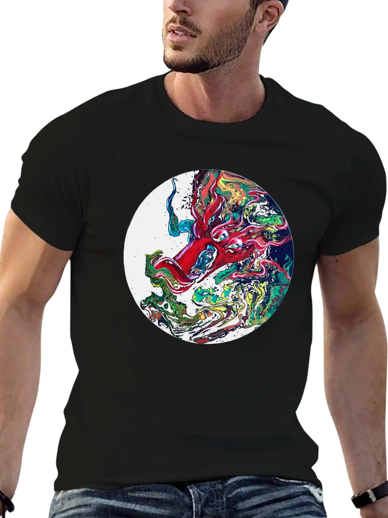 Abstract Dragon Graphic T-Shirt - Black