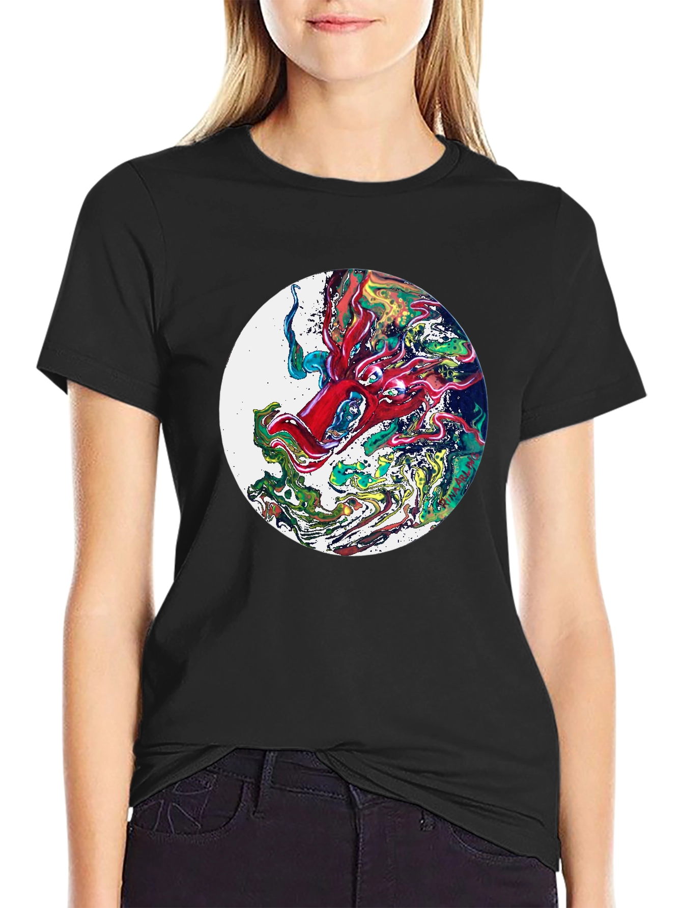 Abstract Dragon Graphic T-Shirt - Black