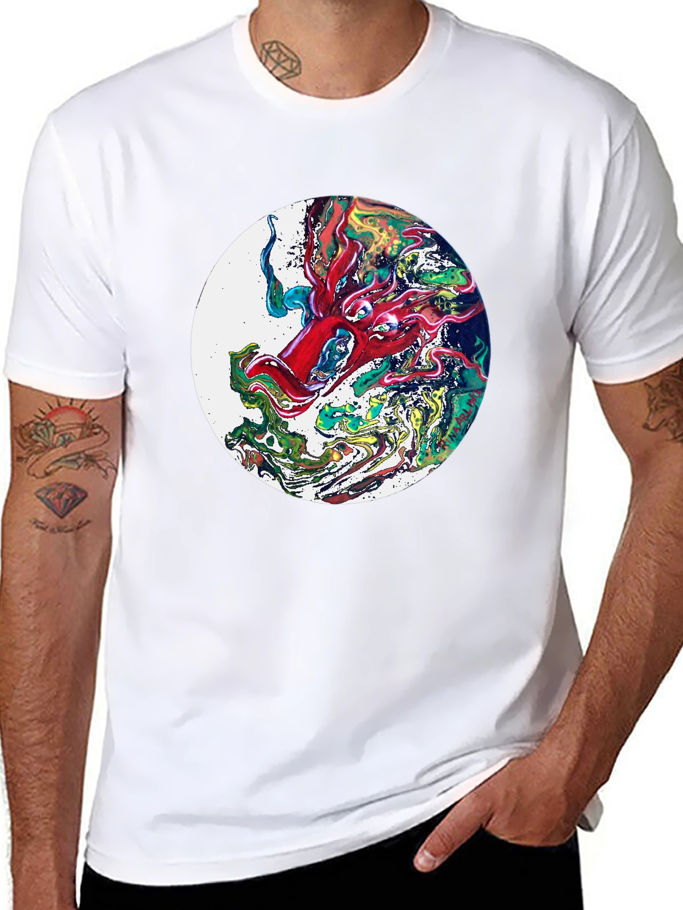 Abstract Dragon Graphic T-Shirt - Black