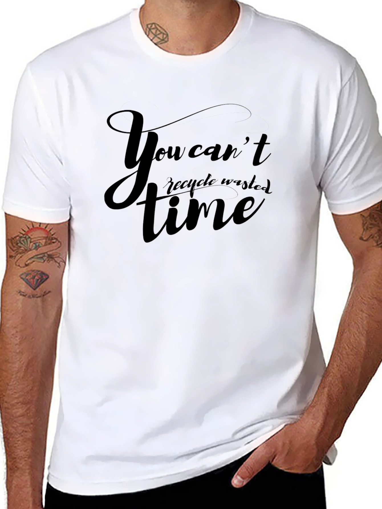 You Cant Recycle Wasted Time Black Graphic T-Shirt
