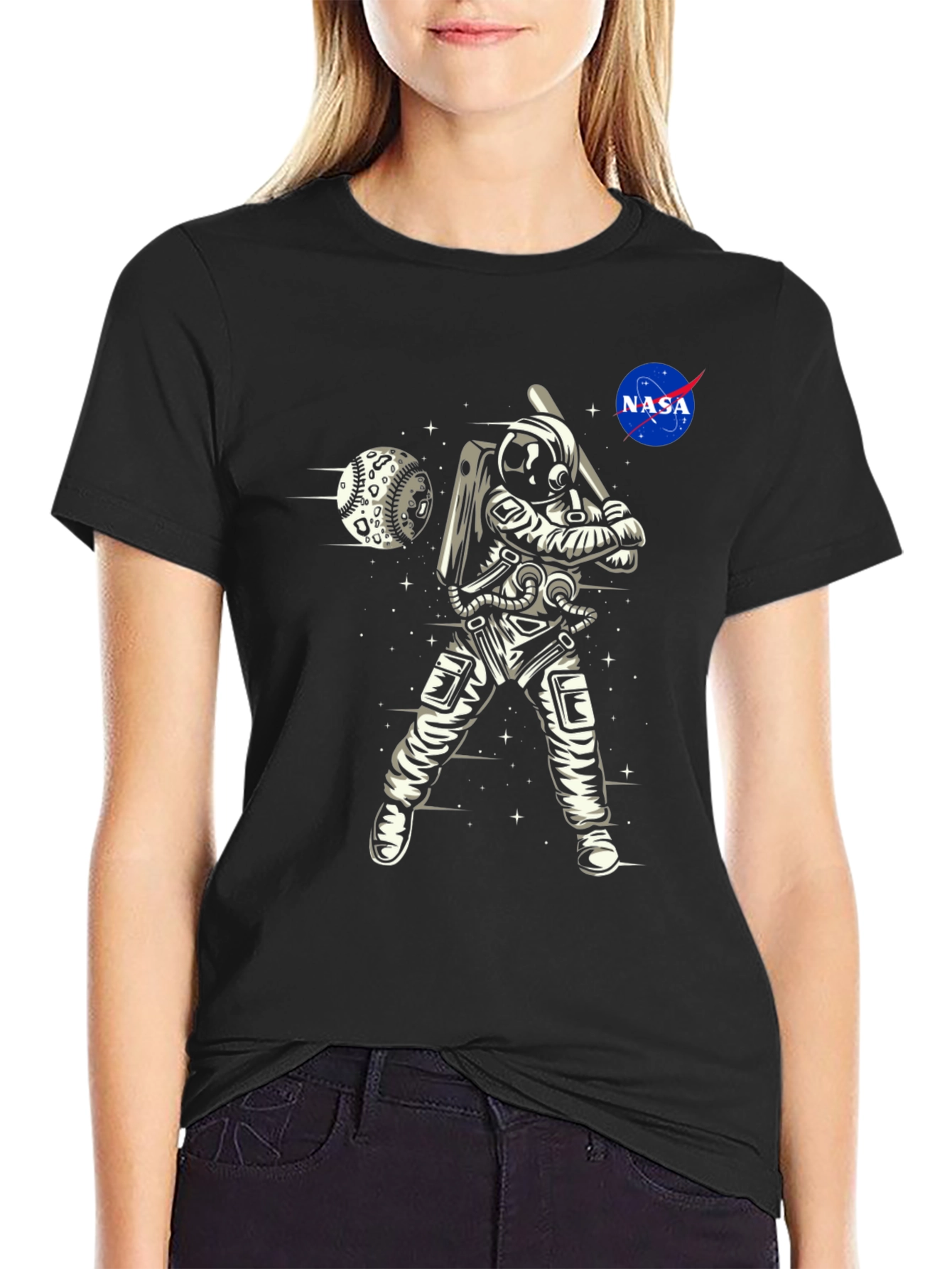 Astronaut Baseball Black T-Shirt