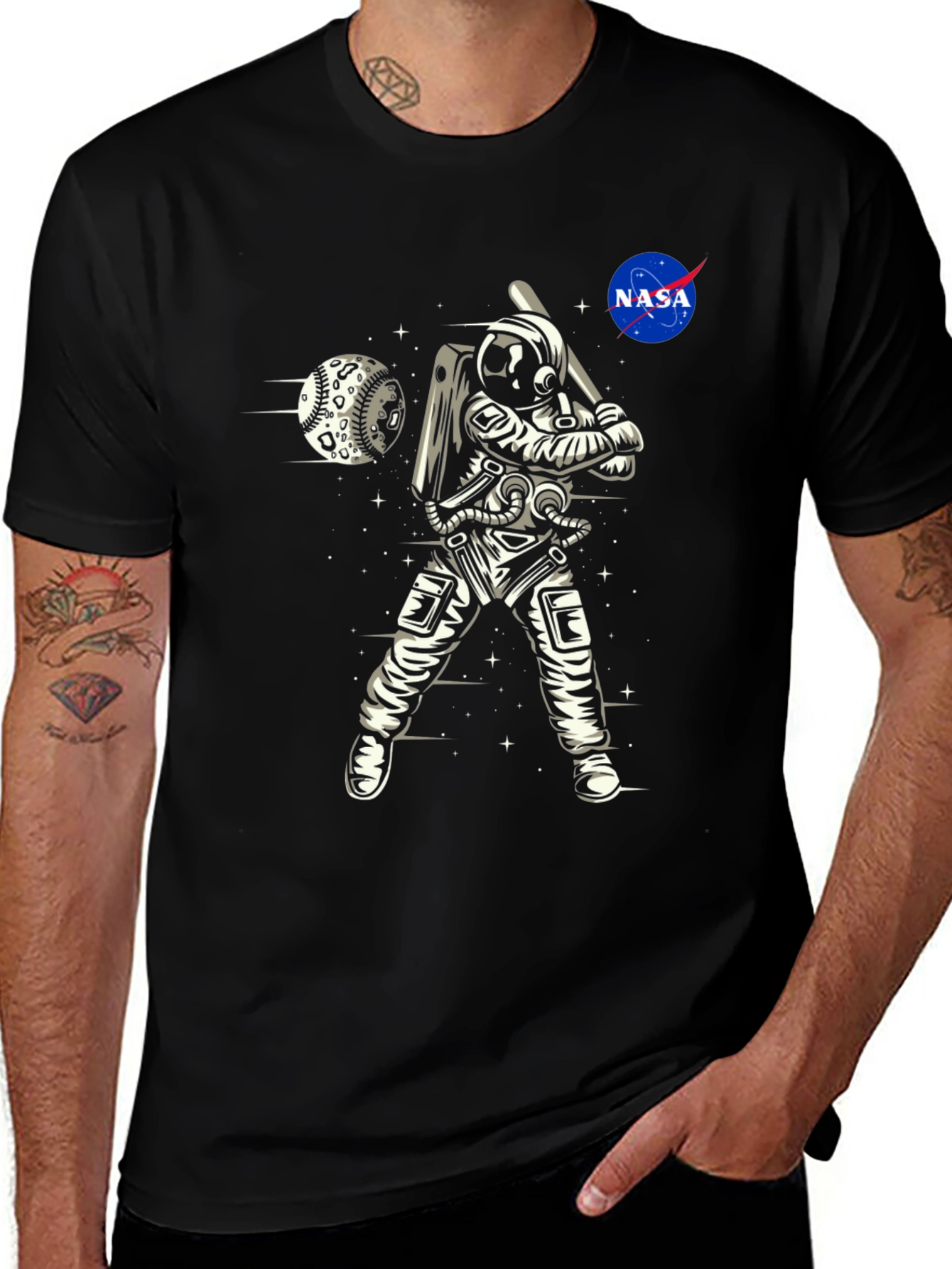 Astronaut Baseball Black T-Shirt