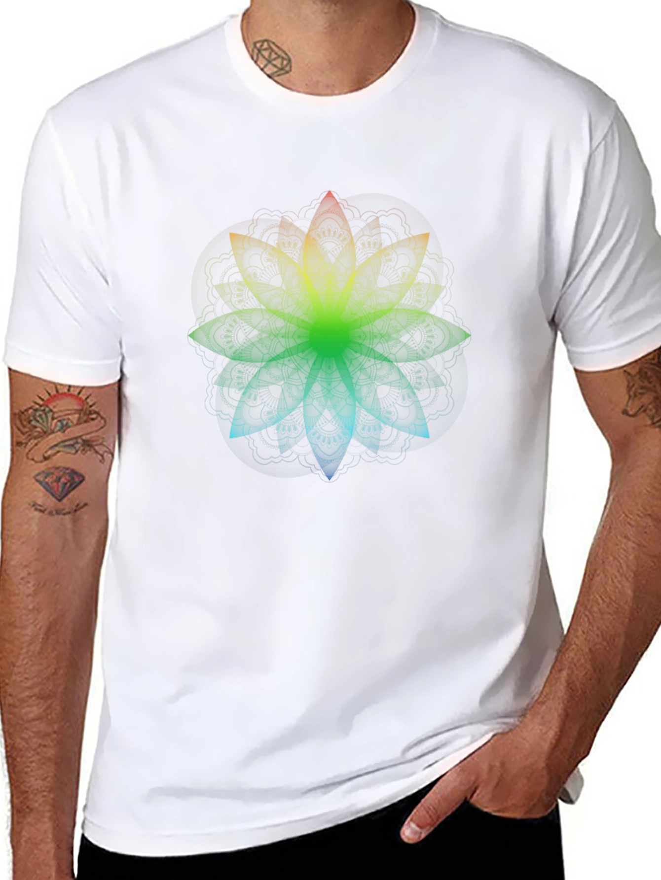 Rainbow Mandala Graphic Black T-Shirt