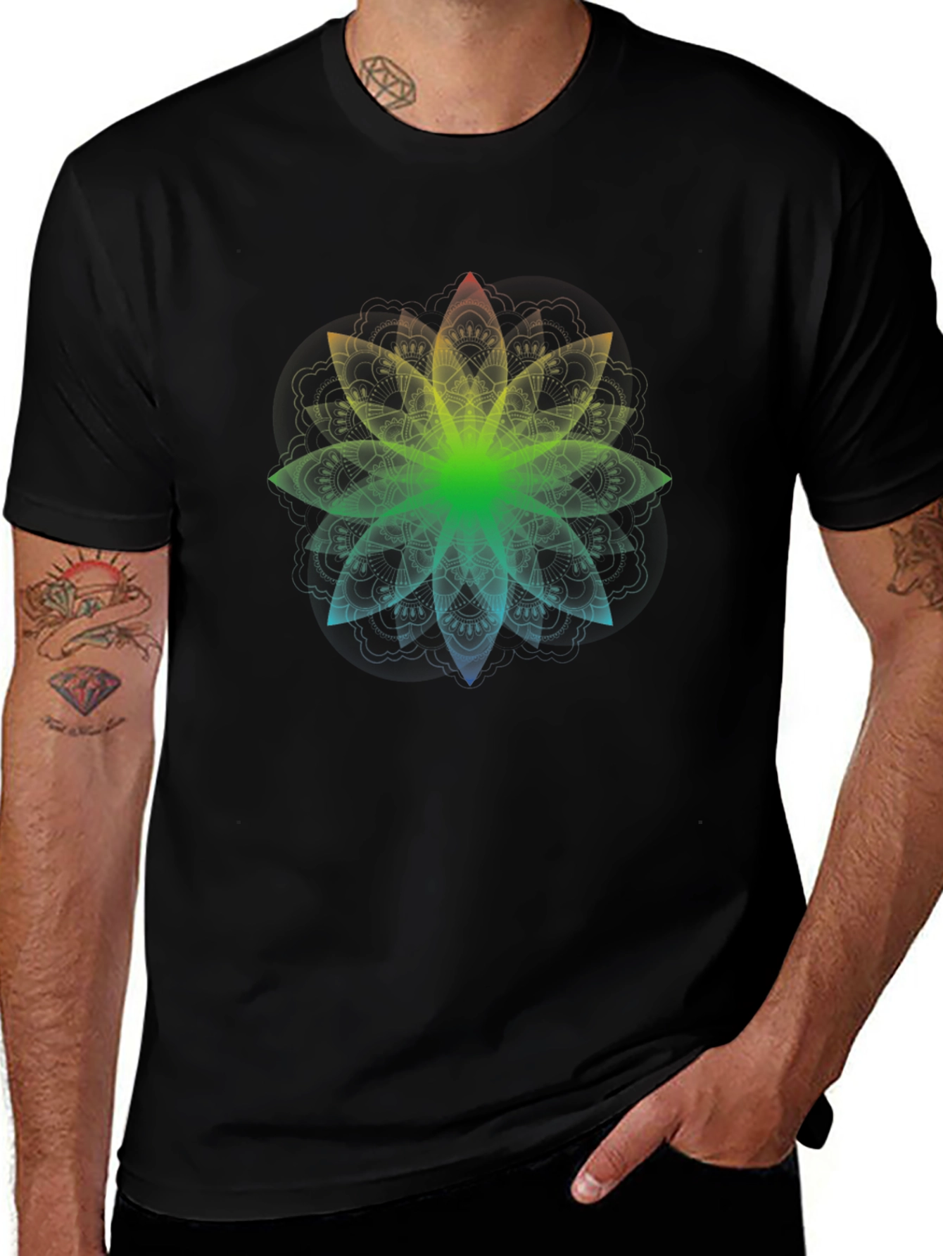 Rainbow Mandala Graphic Black T-Shirt