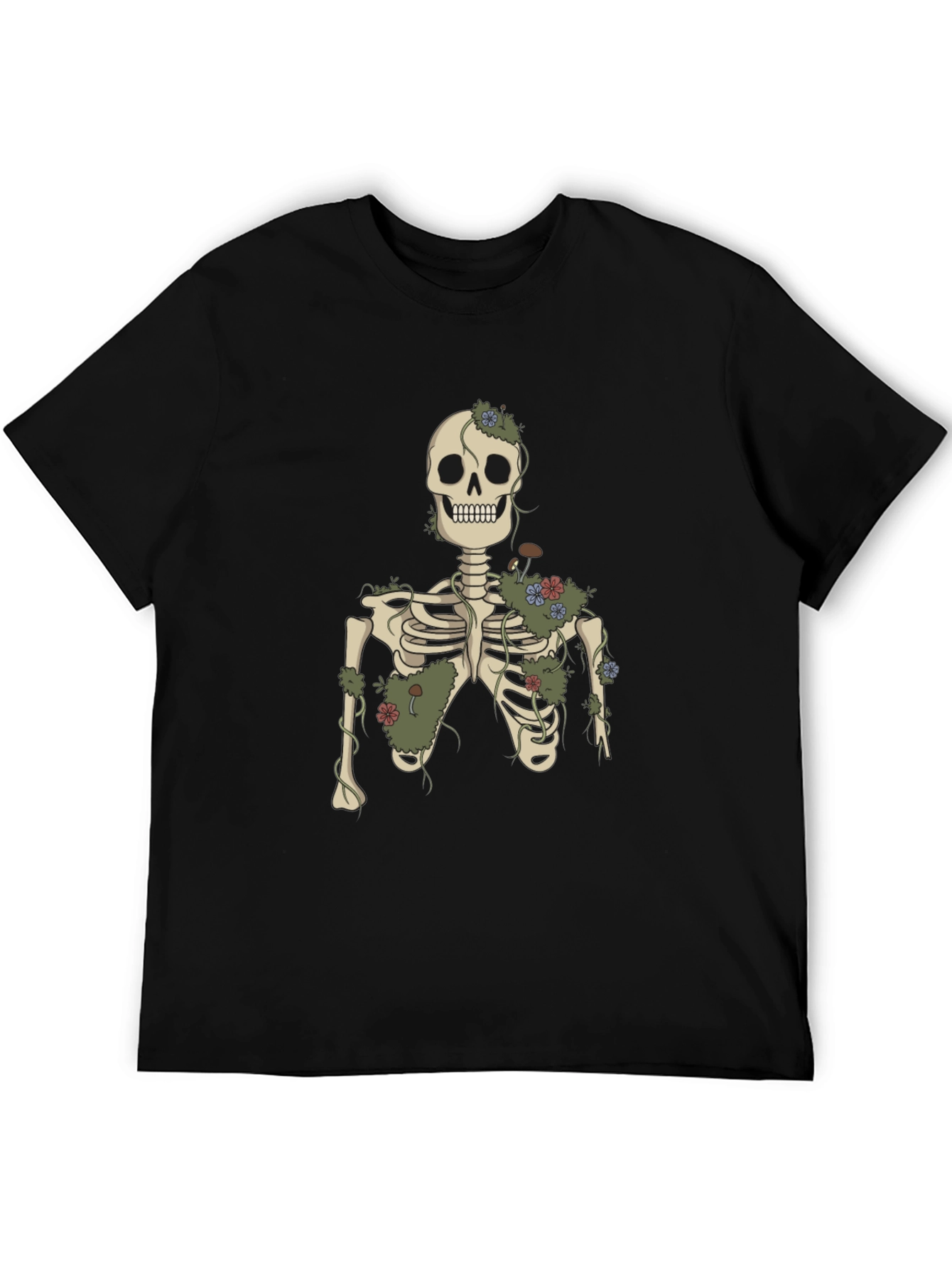 Floral Skeleton Graphic Tee - Black Cotton