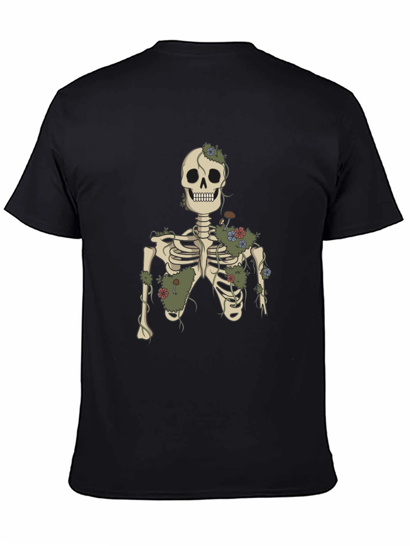 Floral Skeleton Graphic Tee - Black Cotton