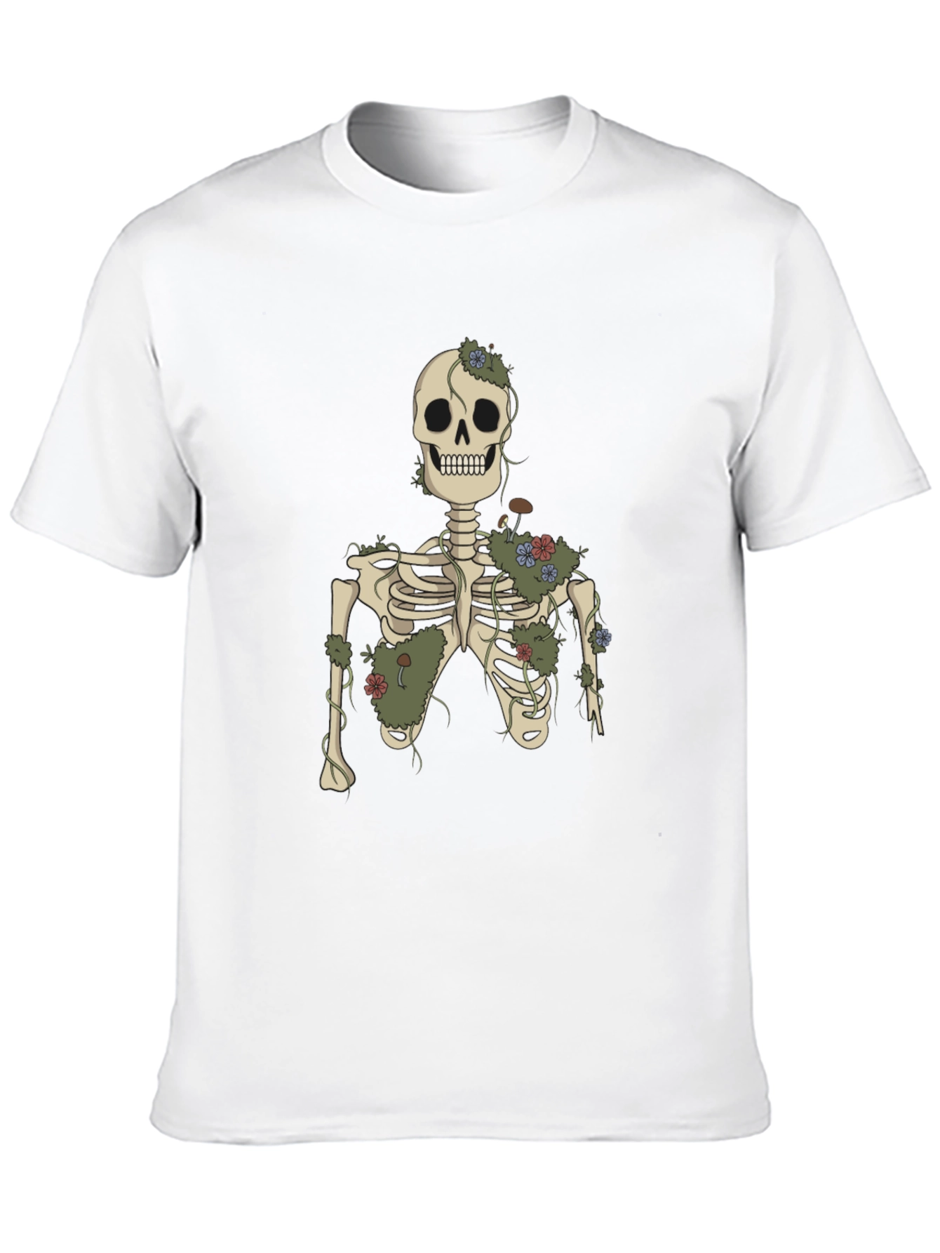 Floral Skeleton Graphic Tee - Black Cotton